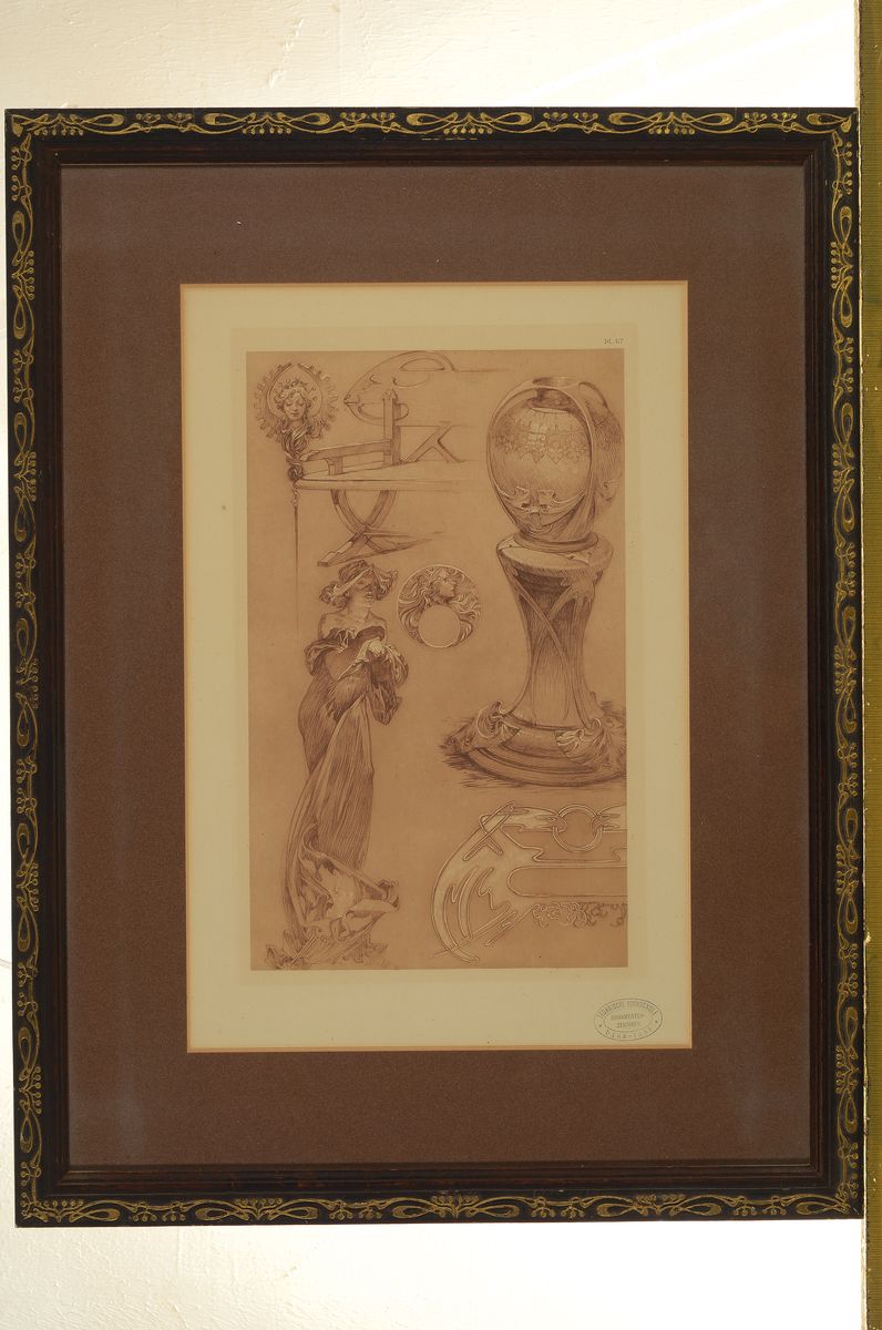 Unterrichtsvorlage für Ornamentenzeichnen der Technischen Hochschule in Darmstadt, nach 1907, Lithographie, verschiedene dekorative Entwürfe für ...