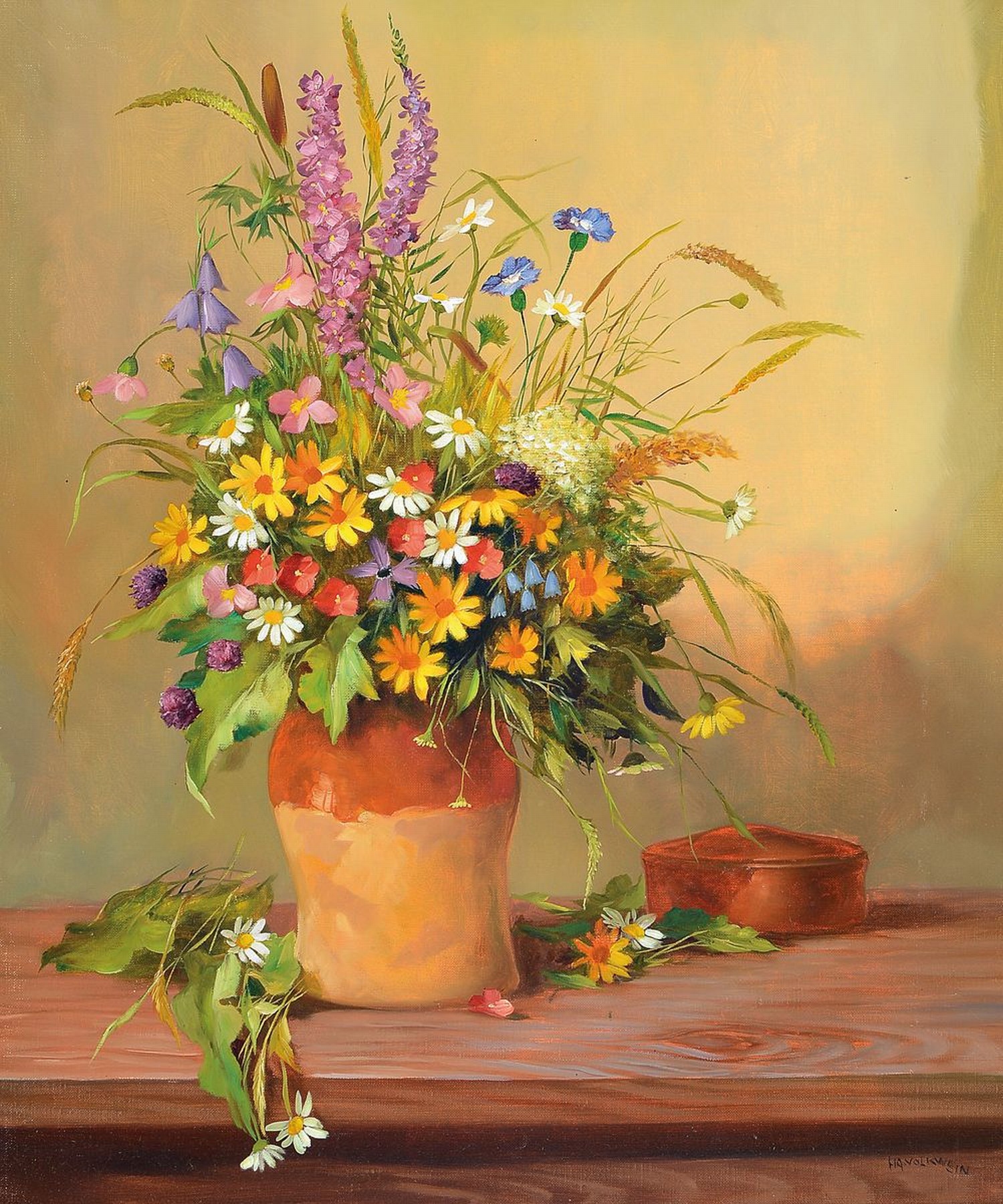 Helmut Andreas Volkwein, 1920-2004, Studium an der Akademie München bei Albert Fessler und Oswald Malura, hier: Stillleben mit Blumen, Öl/Lwd, ...