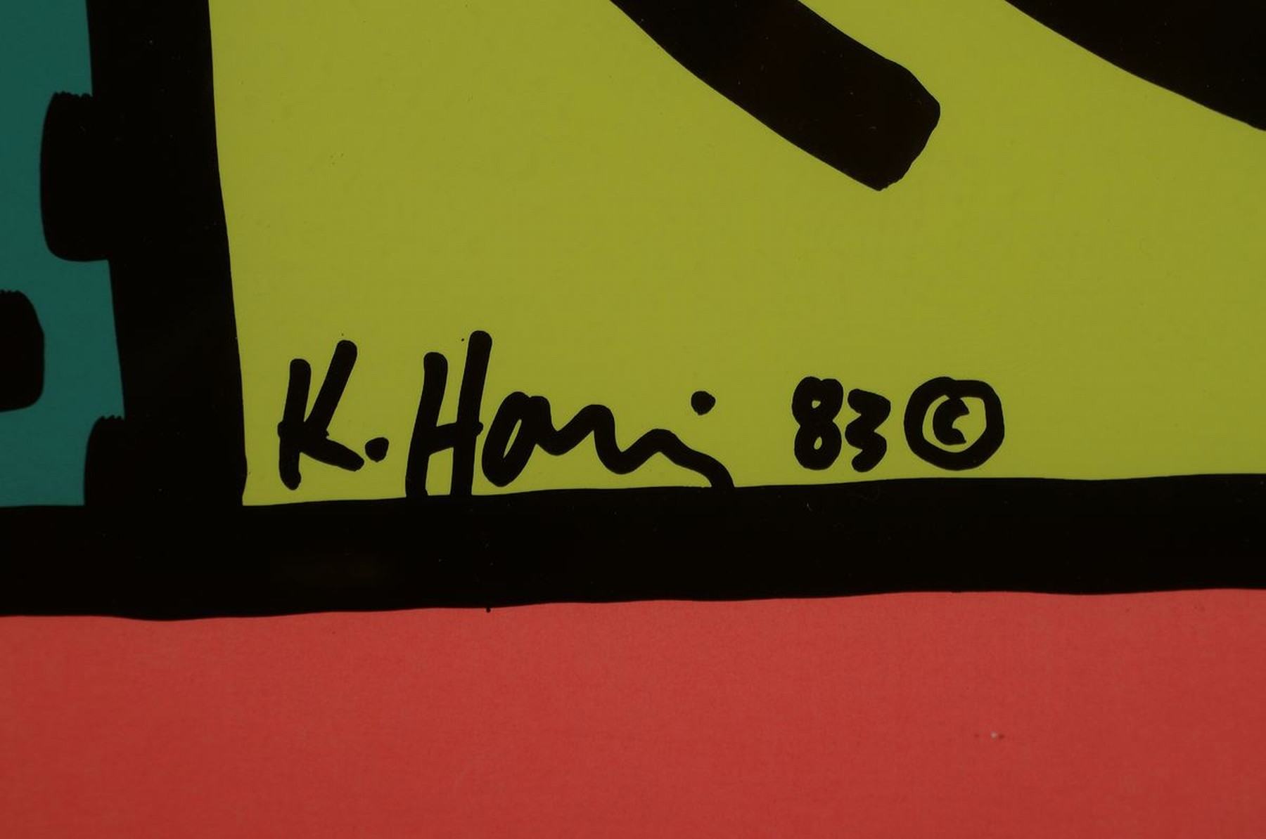 Detail a: Keith Haring, 1958-1990, Jazz Festival 1983, Farboffset, seitlich recht handsign., dat. 83, unter Glas gerahmt, gesamt ca. 107x76cm, Rahmen mit ...