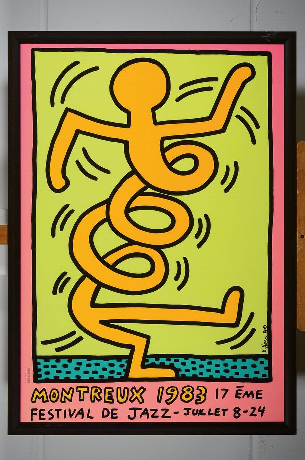 Detail k: Keith Haring, 1958-1990, Jazz Festival 1983, Farboffset, seitlich recht handsign., dat. 83, unter Glas gerahmt, gesamt ca. 107x76cm, Rahmen mit ...