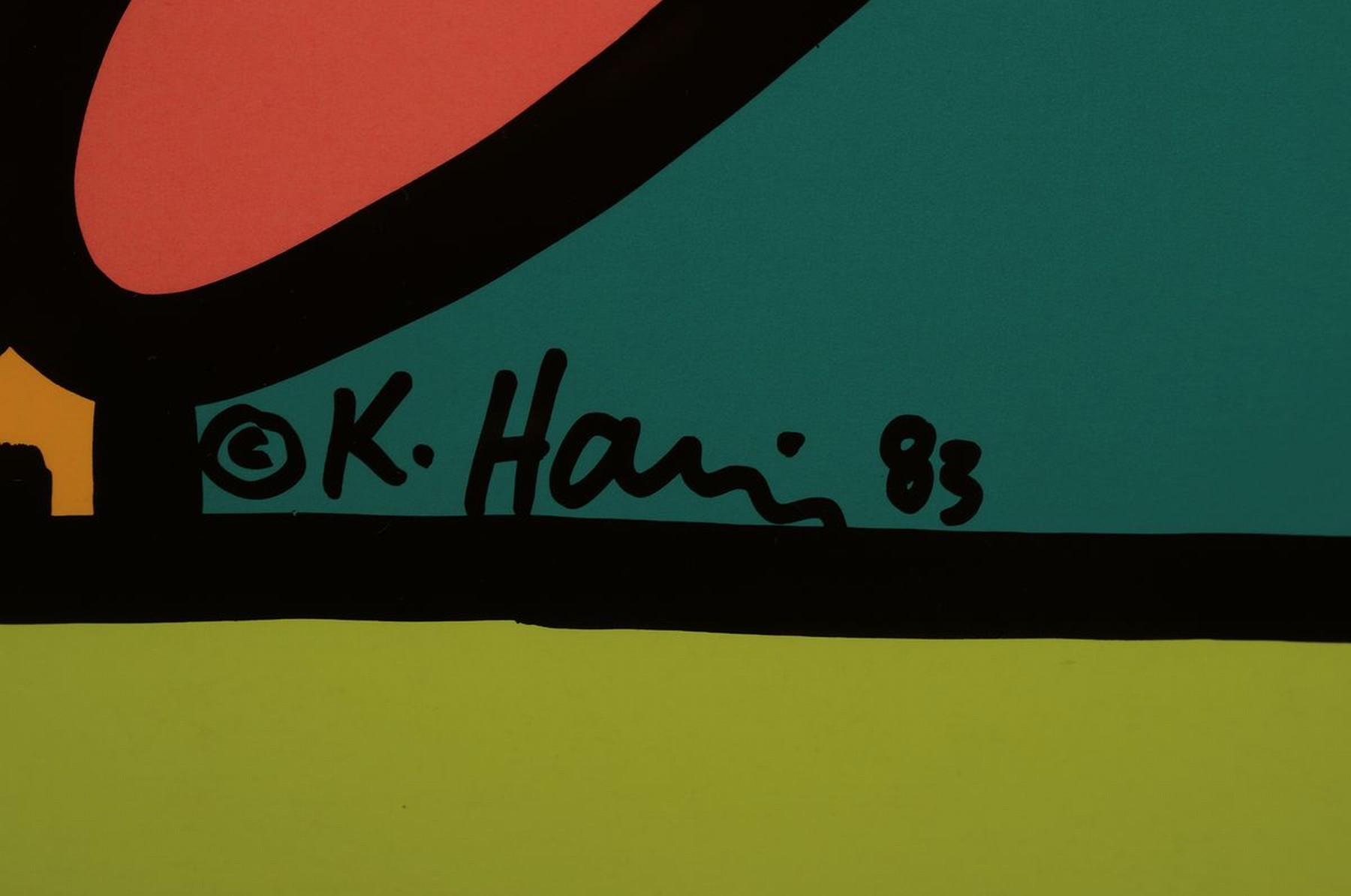 Detail a: Keith Haring, 1958-1990, Jazz Festival 1983, Farboffset, seitlich recht handsign., dat. 83, unter Glas gerahmt, gesamt ca. 107x76cm, R. mit gebrsp.