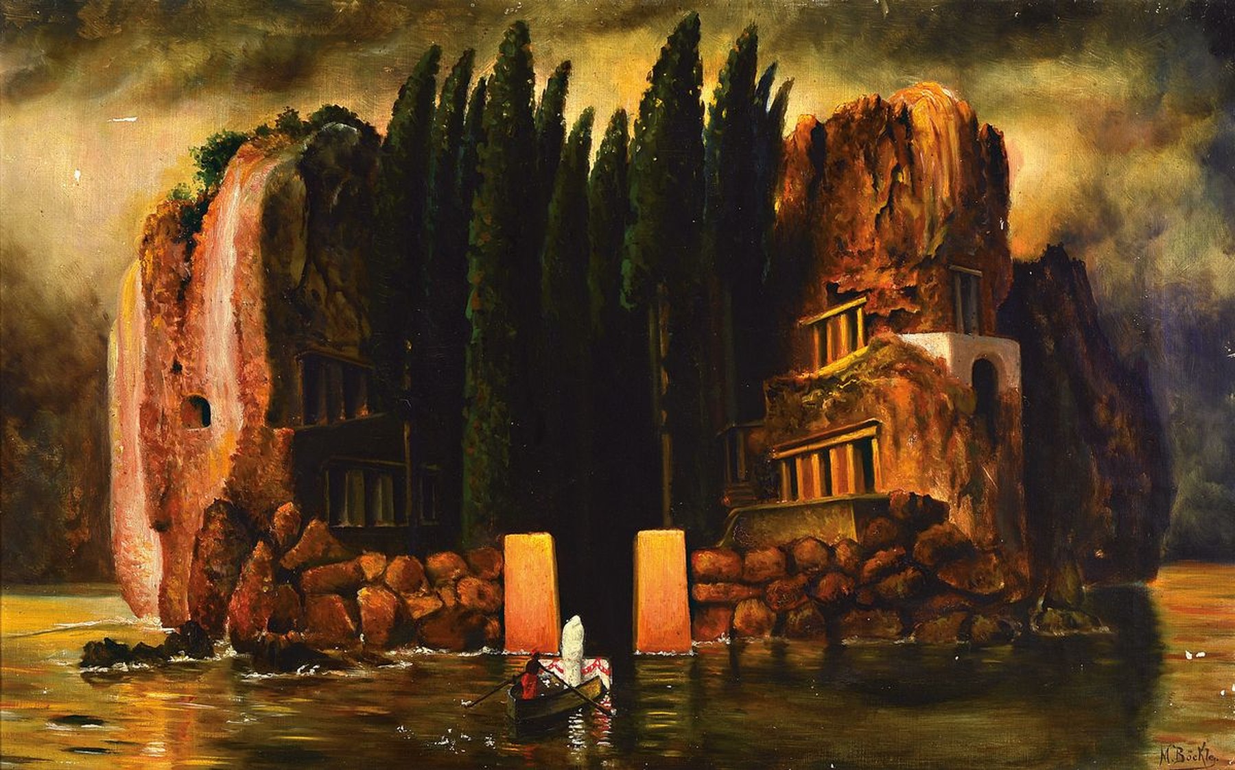 M. Böckler, Kopist des 20.Jh., nach Arnold Böcklins Leipziger Toteninsel (1886), Aufgriff der morbiden Atmosphäre der Toteninsel, interpretative ...