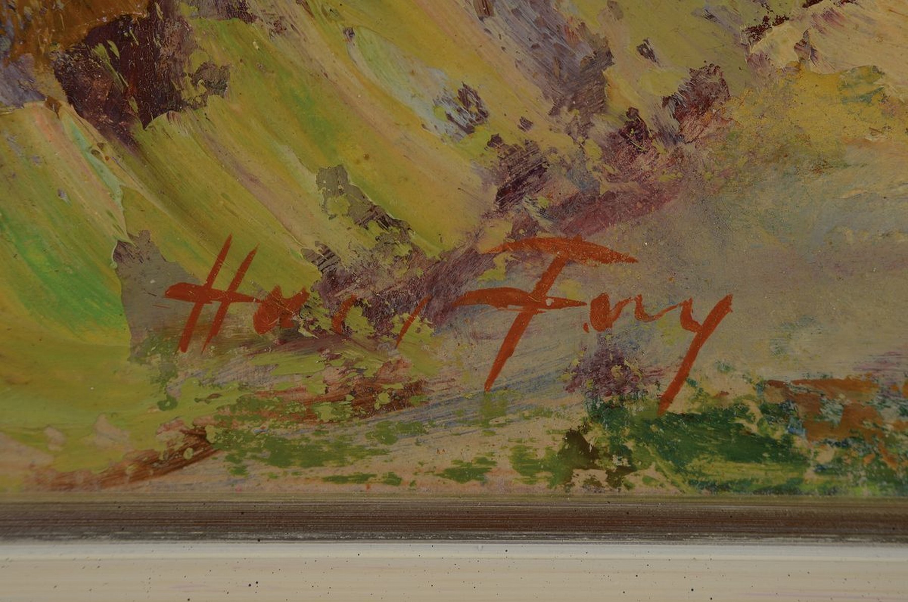 Detail a: Hanns Fay, 1888 Frankenthal - 1957 Neustadt a.d. Weinstraße, Pfälzer Mandelblüte entlangeines Weges in der Pfalz, hervorragende Wiedergabe der ...