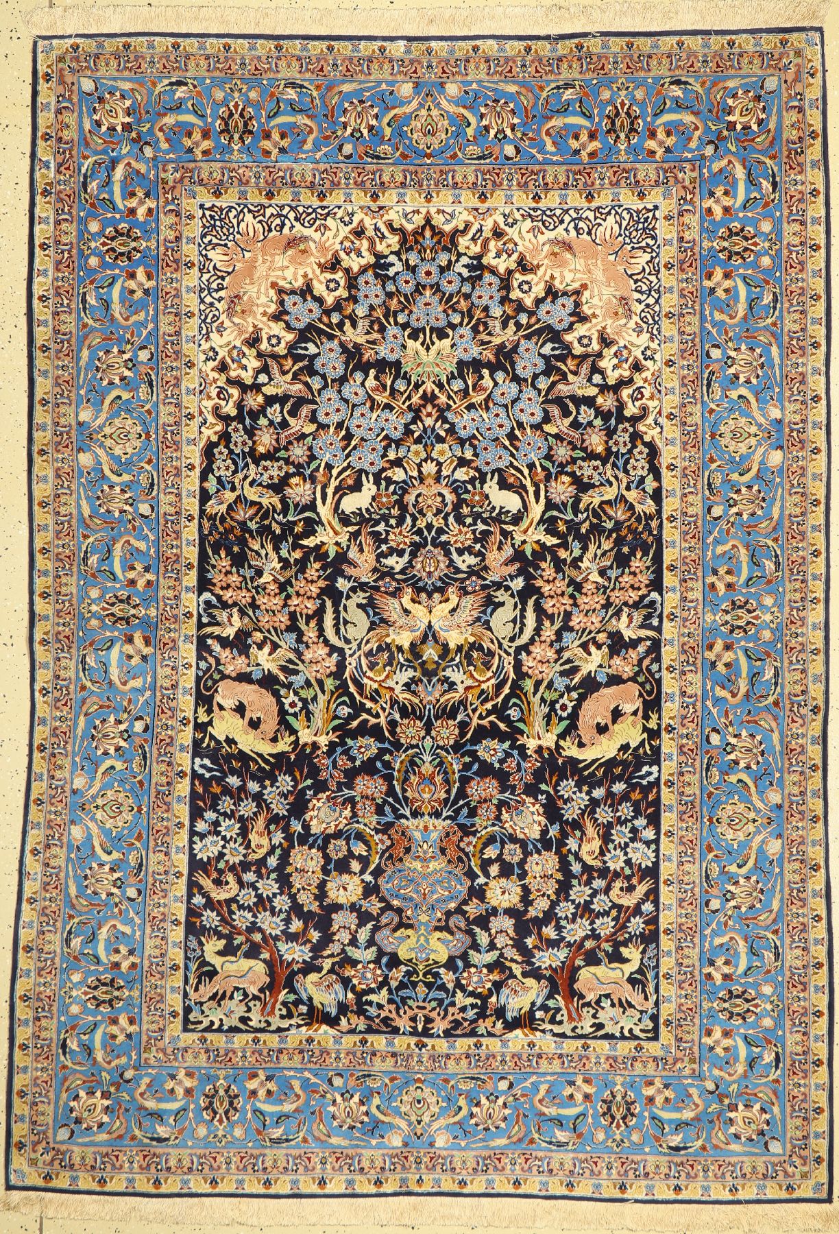 Esfahan fein, Persien, um 1960, Korkwolle mit und auf Seide, ca. 222 x 155 cm, EHZ: 2