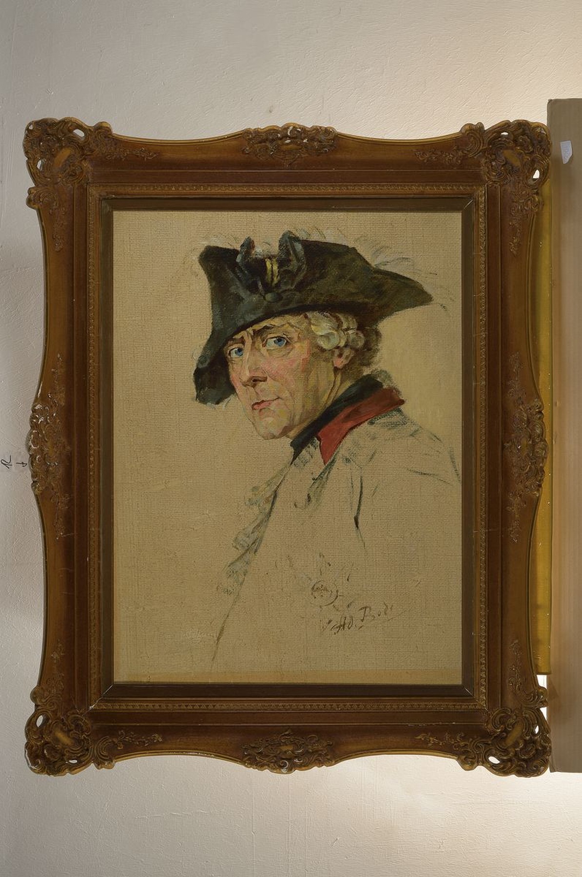 Detail k: H. v. Bode, Maler des frühen 20. Jh., Porträt König Friedrich II. von Preussen, Öl/grobe Lwd, rechts unten signiert, ca. 80x59cm, ...