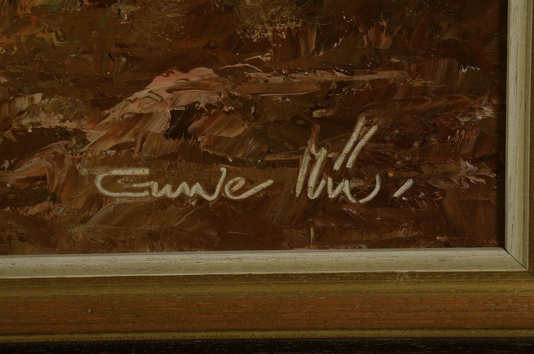 Detail a: Guwe = Gustav Weiss, 1886-1973, Wasserfälle im Piztal mit Angler, Öl/Lwd, rechts unten signiert, rückseitig betitelt und nochmals signiert, ca. ...