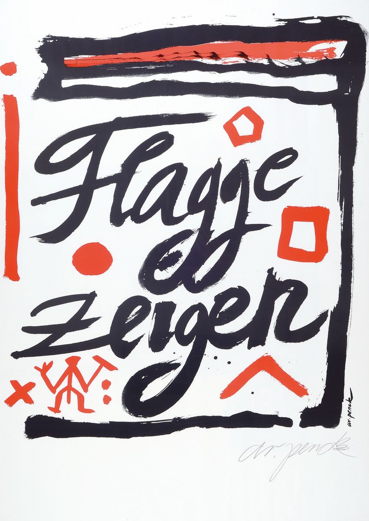 A.R. Penck, 1939-2017, Serigrafie auf Karton , "Flagge zeigen", handsign., aus 1995, Auflage 35, verso num. 30/35, Blattgr. 84x59,5cm, R. ...