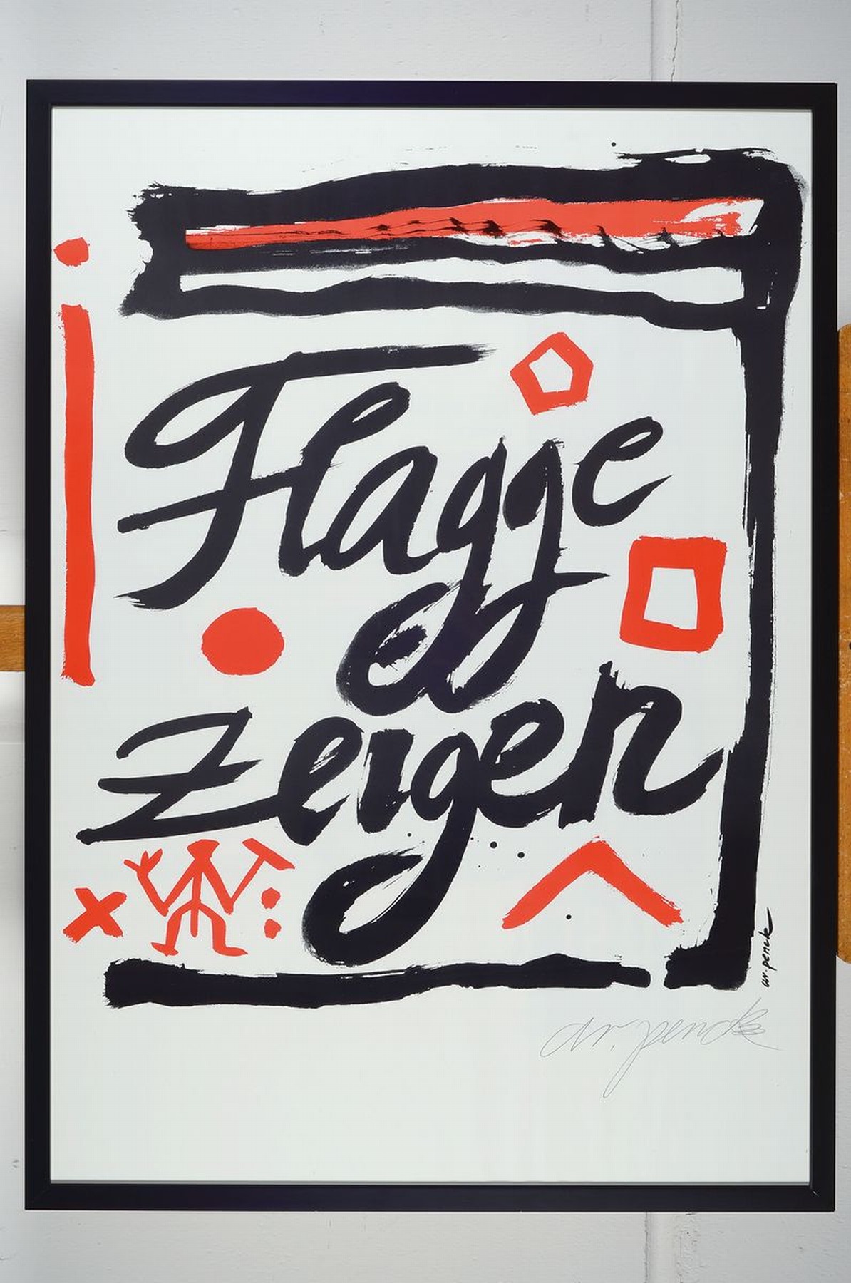 Detail k: A.R. Penck, 1939-2017, Serigrafie auf Karton , "Flagge zeigen", handsign., aus 1995, Auflage 35, verso num. 30/35, Blattgr. 84x59,5cm, R. ...