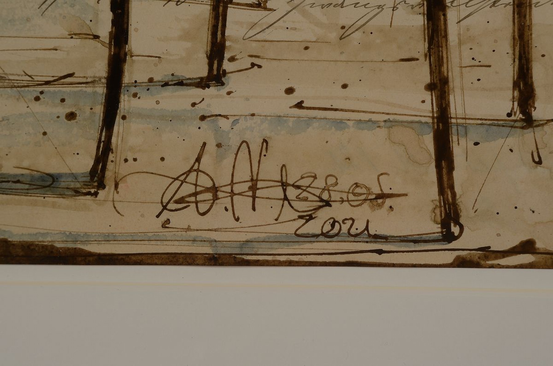 Detail a: Andreas Noßmann, geb. 1962, Federzeichnung und Aquarell und Farbstift auf antikem Papier, handsign., dat. 28.05.2021, Werksverzeichnis: DVZ 1487, ...