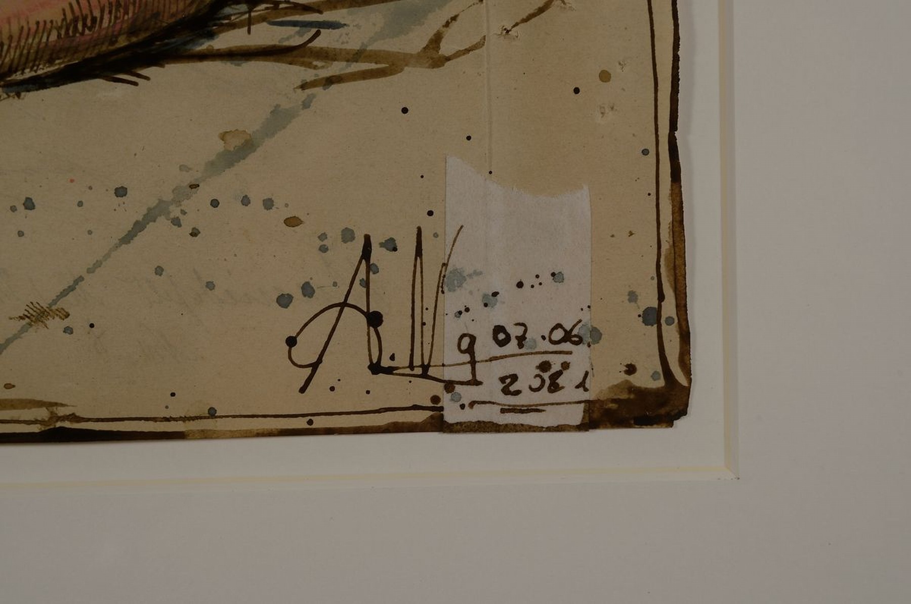 Detail a: Andreas Noßmann, geb. 1962, Federzeichnung und Aquarell und Farbstift auf antikem Papier, handsign,. dat. 07.06.2021, Werksverzeichnis: DVZ 1493, ...