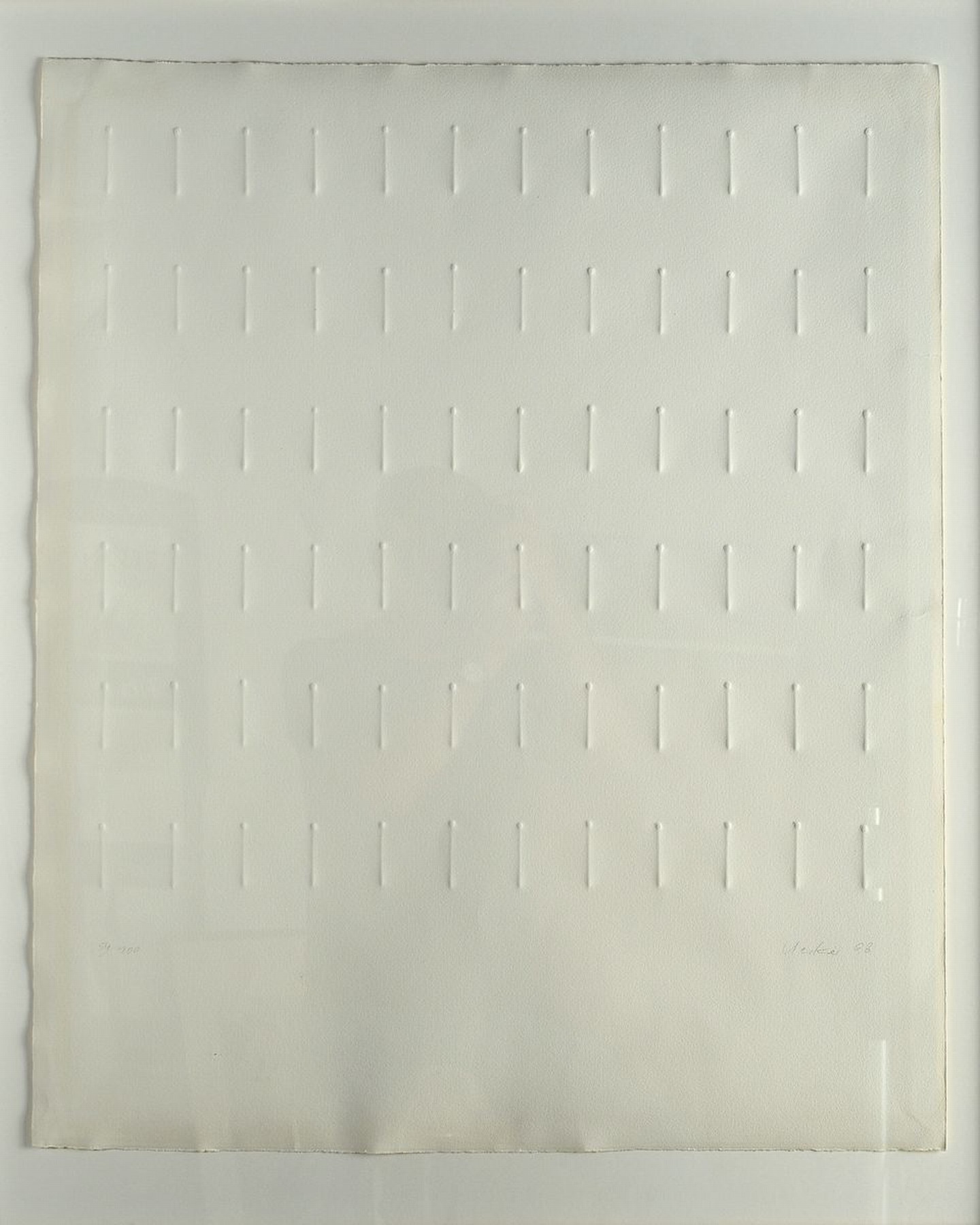 Detail a: Günther Uecker, geb. 1930, "parallele Reihung", Prägedruck auf dickem Büttenpapier, re. u. handsigniert, dat. 68, links num.54/100 , ...
