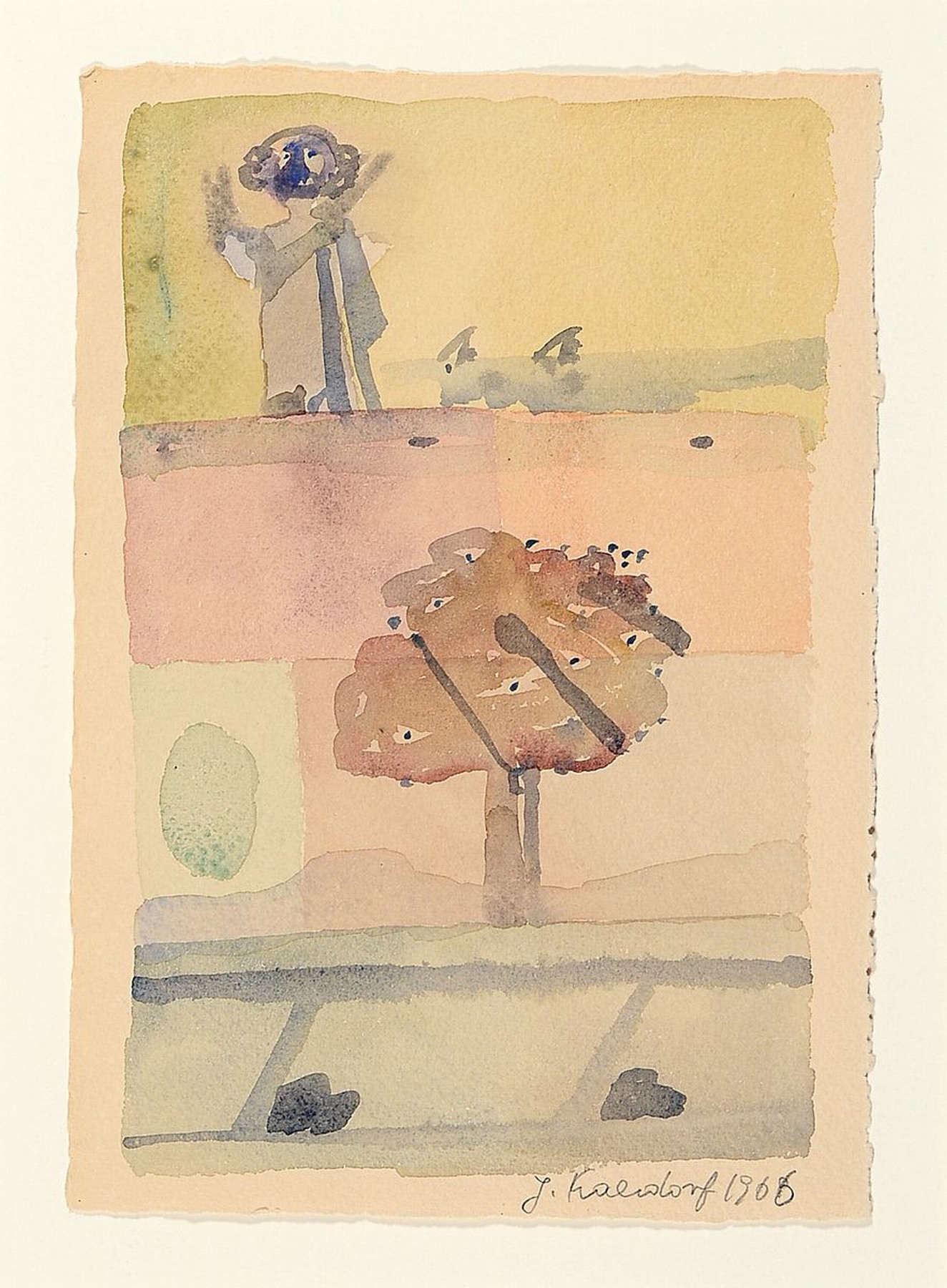 Julius Kaaesdorf, 1914 Boly/Ungarn-1993 Biberach a.d. Riß, Aquarell/Velin, ohne Titel, Sujet wohl im Kontext seiner Auseinandersetzung mit seiner ...