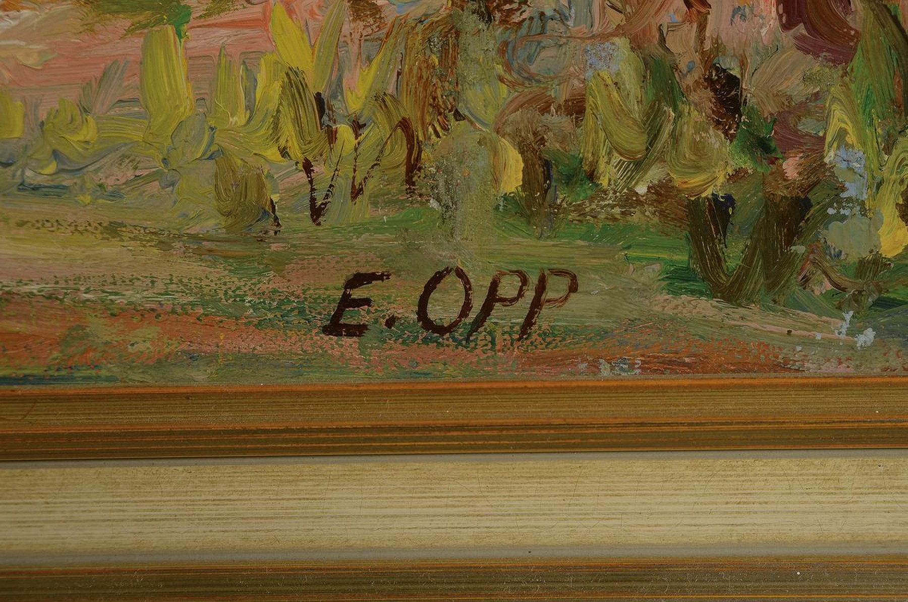 Detail a: Eduard Opp, Maler aus Landau/Pfalz, Südpfälzer Landschaft mit Burg im Hintergrund, Öl/Lwd, rechts unten signiert, ca. 50x70cm, R. ca. 59x79cm