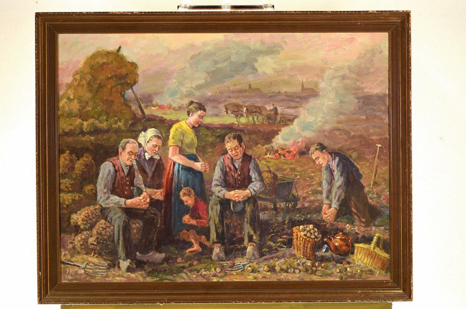 Detail k: Gerrit Kwintenberg, 1914-1975, Dankdag voor het gewas (Danke für die Ernte), rückseitig so betitelt, Bauern beim Dankgebet bei der Kartoffelernte, ...