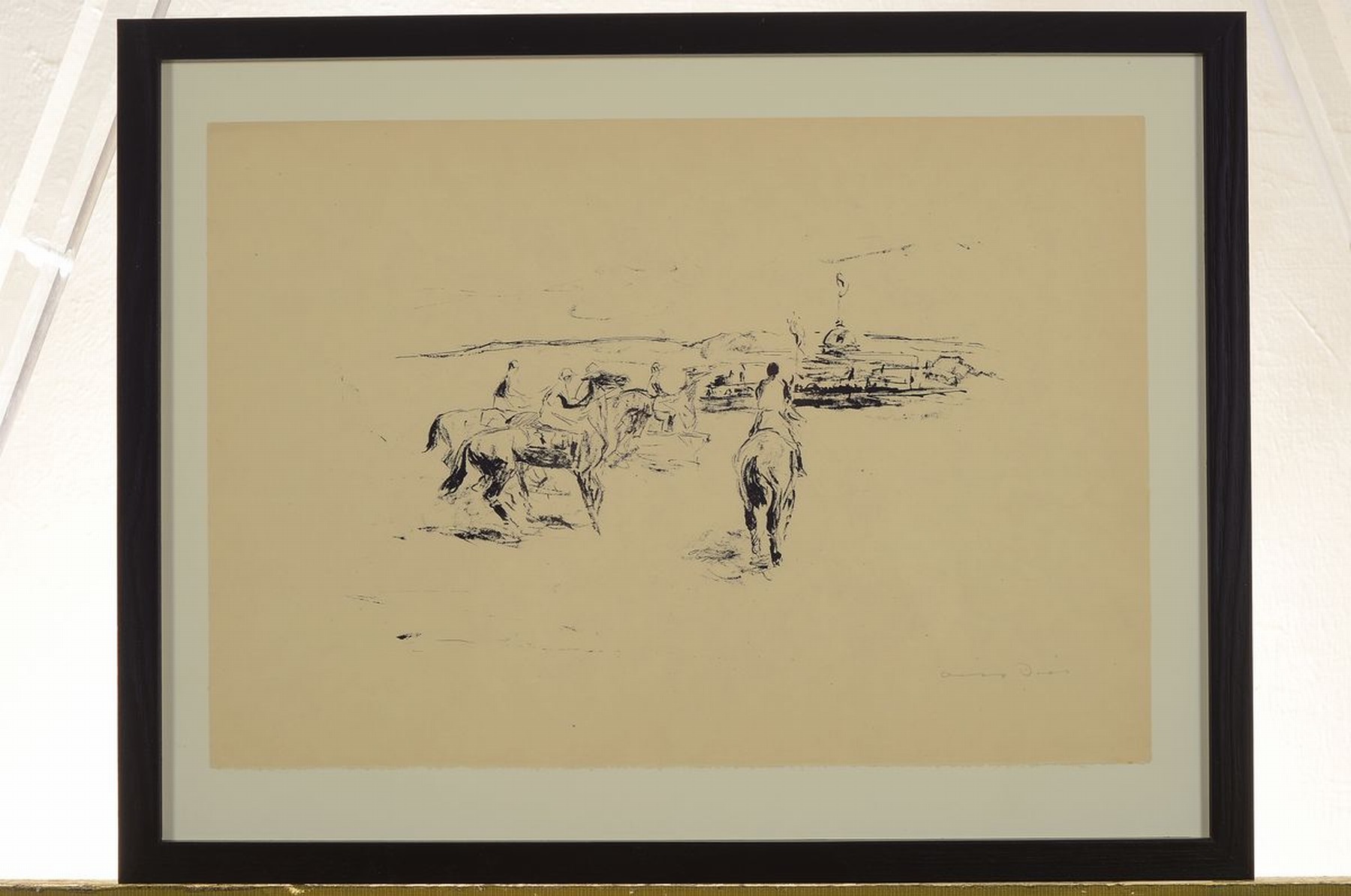 Detail g: Otto Dill, 1884 Neustadt-1957 Bad Dürkheim, Drei Lithographien, auf der Pferderennbahn, je rechts unten handsigniert, unter Glas gerahmt, ca. ...