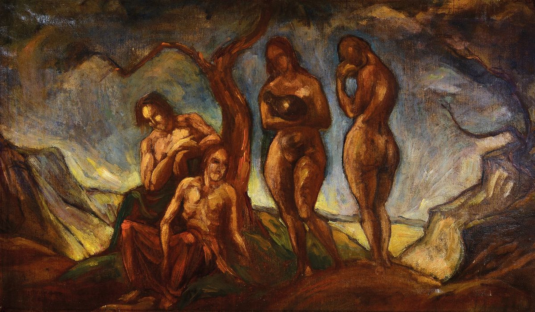Zuschreibung: Ludwig von Hofmann, 1861-1945, mythologische Szene, entstanden wohl in seiner Zeit in Rom, Öl/Lwd, unsigniert, ca. 67x112cm