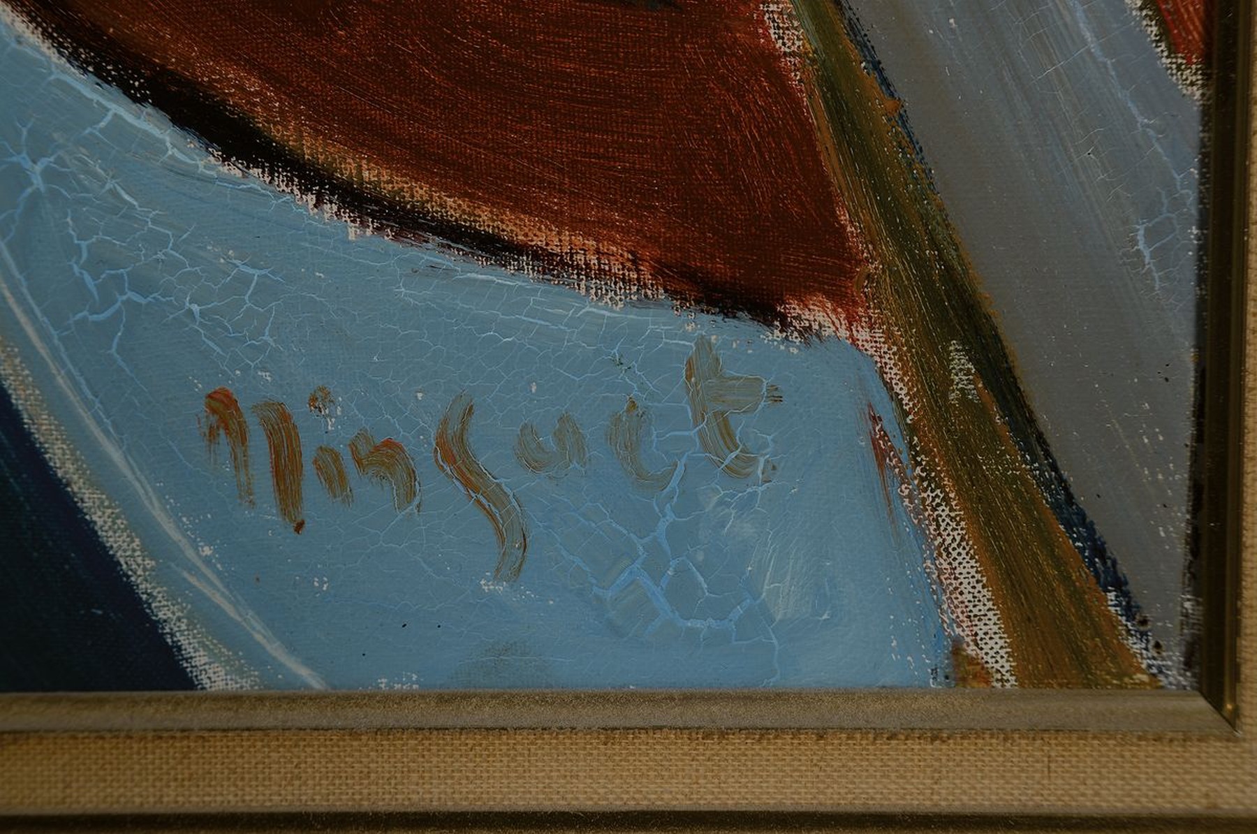 Detail a: Alexandre Minguet, 1937-1996, südfranzösische Hafenlandschaft, Wiedergabe der flirrenden Farben auf der Wasseroberflächedes Hafenbeckens, lockerer ...