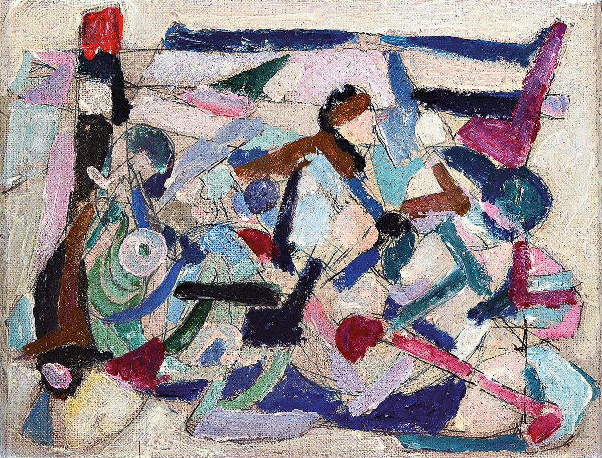Kurt König, 1915 Ludwigshafen-1999 Badenweiler , Kindergruppe am Strand, Öl/Lwd/Holz, rückseitig signiert und bezeichnet, ca. 21.5x 28cm, Rahmen ...