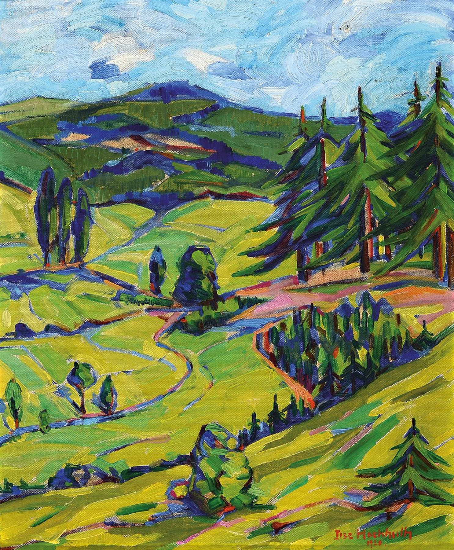 Ilse Hochhuth, Wiesbadener Künstlerin, Mitglied der Freien Künstlerschaft Wiesbaden, die 1925 von Otto Ritschel gegründet wurde, hier: Hügelige ...