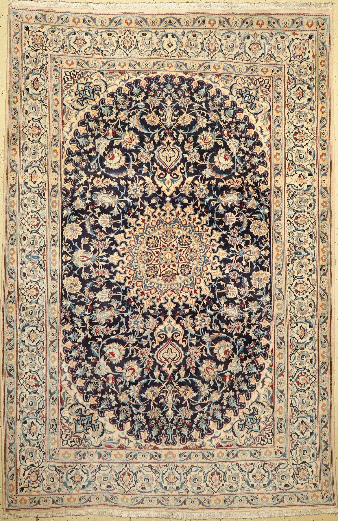 Nain fein (9 La), Persien, ca. 50 Jahre, Korkwolle mit Seide, ca. 302 x 202 cm, EHZ: 2