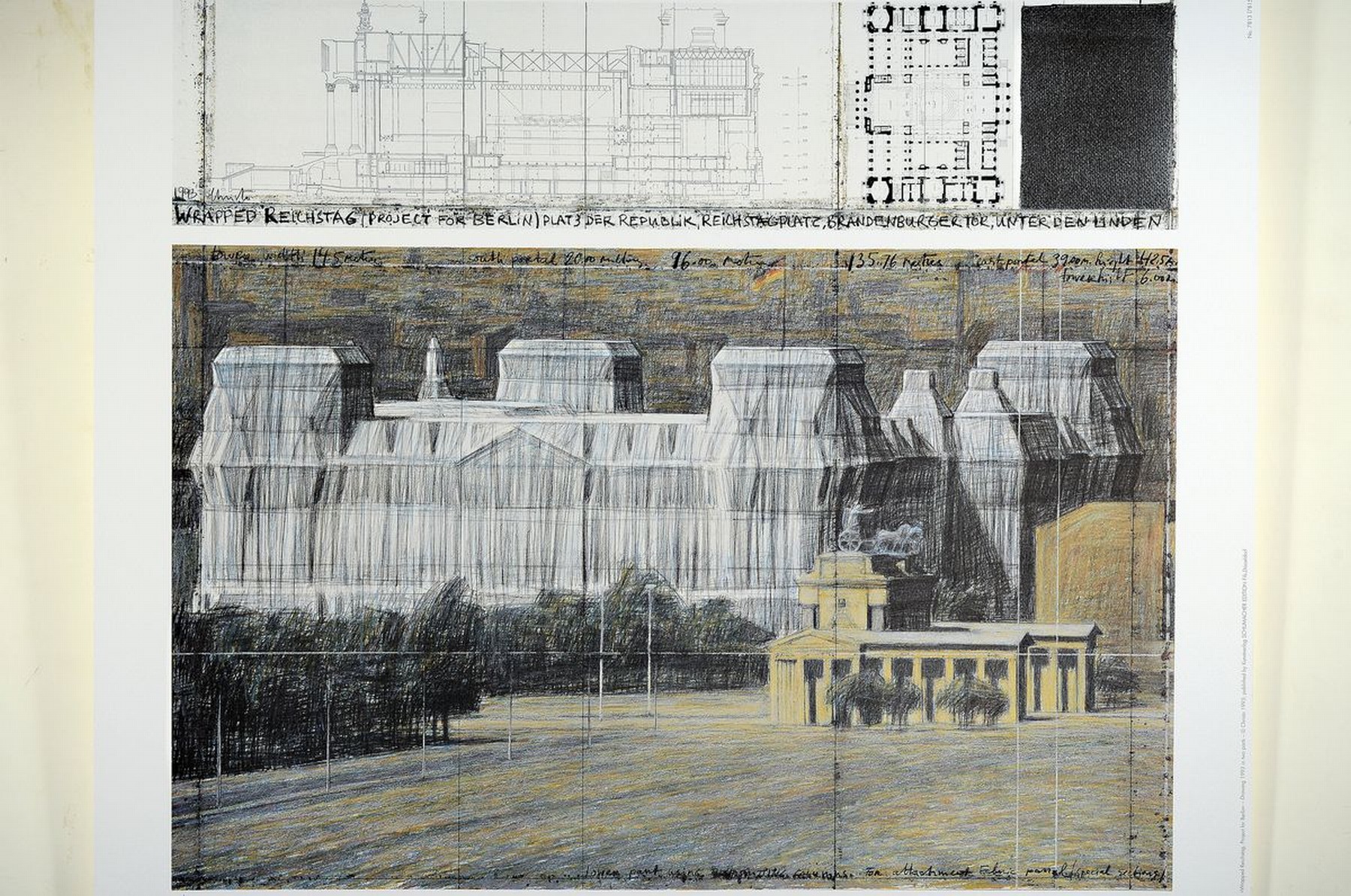 Detail k: Christo, 1935 Gabrovo-2020 New York City, "Wrapped Reichstag (Project for Berlin)" (1993), Schumacher Edition Fils, Farboffset nach ...