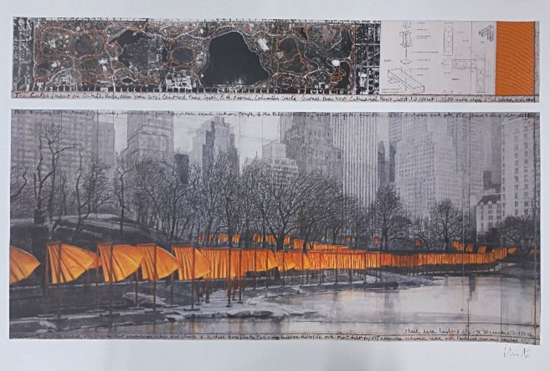 Detail k: Christo, 1935 Gabrowo-2020 New York City, "The Gates (Project for Central Park, New YorkCity)" (2003), Schumacher Edition Fils, ...