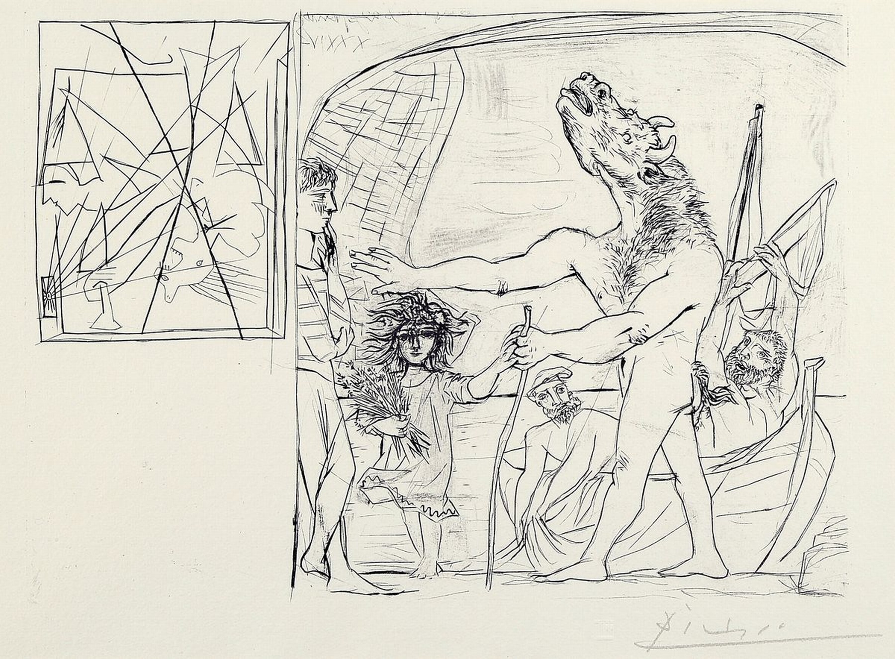 Pablo Picasso, 1881-1973, Radierung aus der Neuauflage der Suite Vollard: Blinder Minotaurus von einem Mädchen geführt, rechts unten signiert, ...