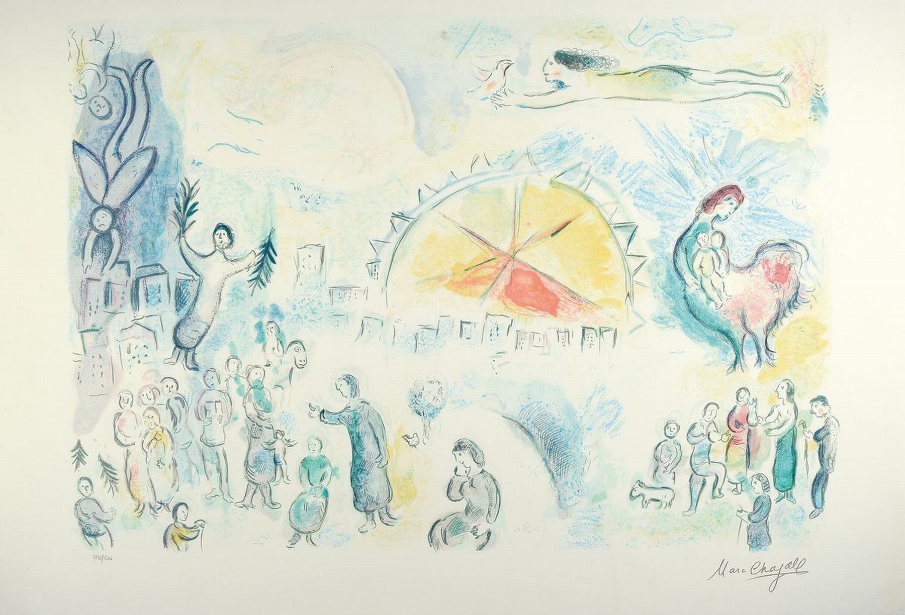 Marc Chagall, 1887-1985, Procession Noel, Farblithographie im Druck signiert, num. 410/500, ca. 67x98cm, u.Gl., R. ca. 67x103cm