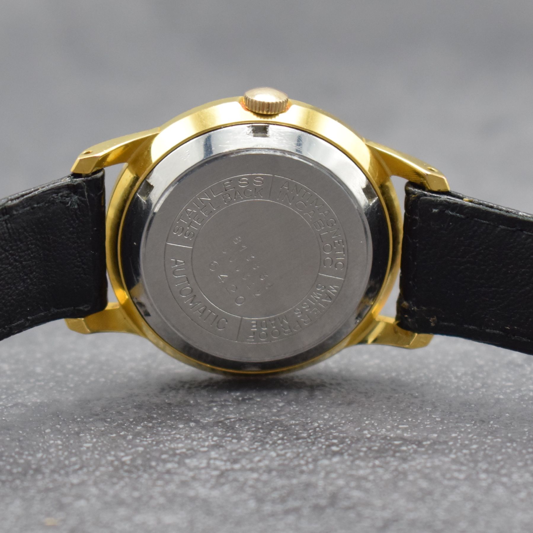 Detail f: ERGUEL / FELSA PROTOTYP mit 36000Ah, Schweiz um 1965, Handaufzug, verg. Gehäuse, Stahlboden geschr., vers. Zifferblatt, Datum b. 3, gold. Std.-Ind. ...
