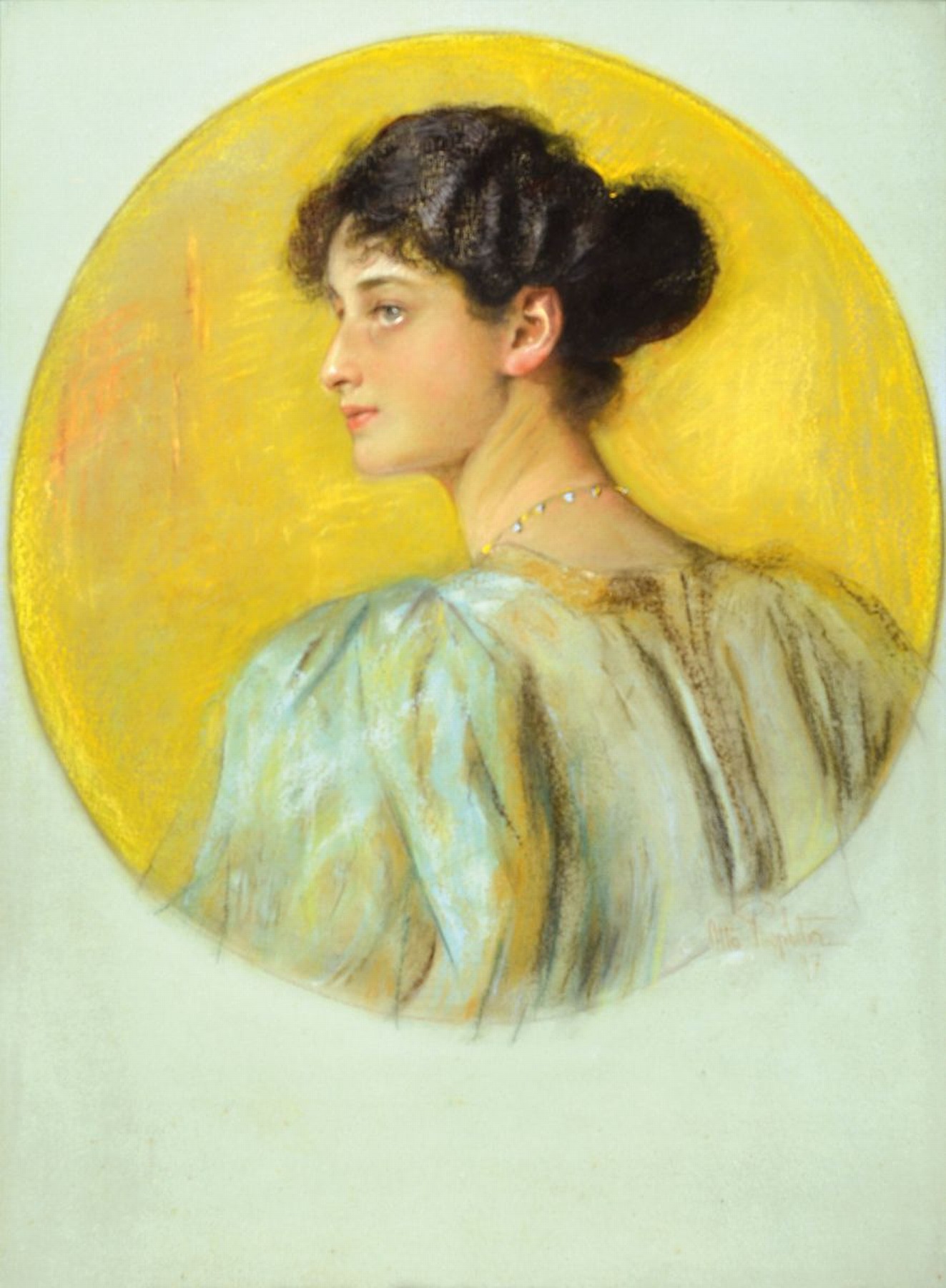 Otto Propheter, 1875 Mannheim - 1927 Karlsruhe, Porträt einer jungen Frau, über ihre Schulter blickend, Pastell auf Papier, signiert und datiert ...
