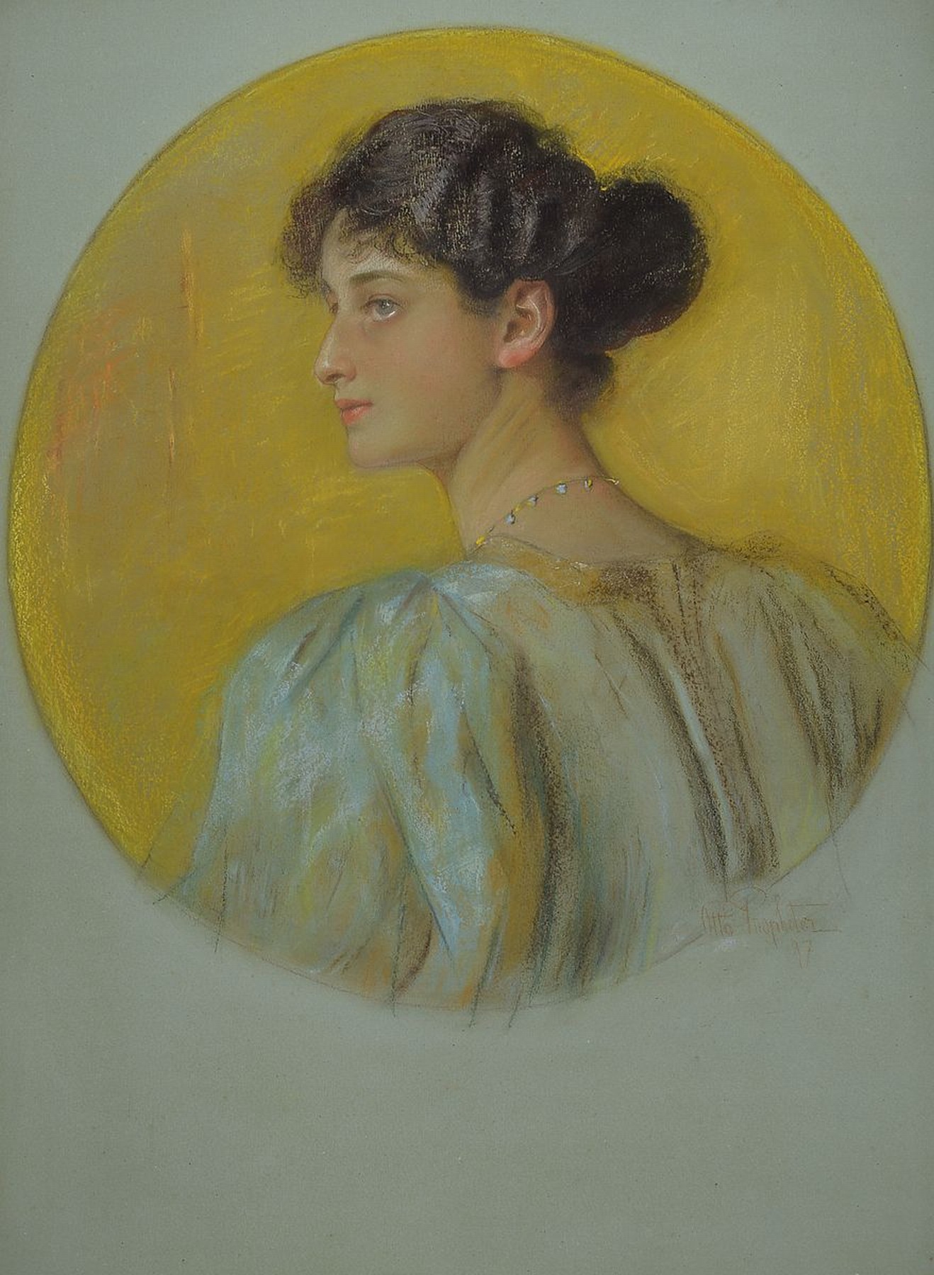 Detail b: Otto Propheter, 1875 Mannheim - 1927 Karlsruhe, Porträt einer jungen Frau, über ihre Schulter blickend, Pastell auf Papier, signiert und datiert ...