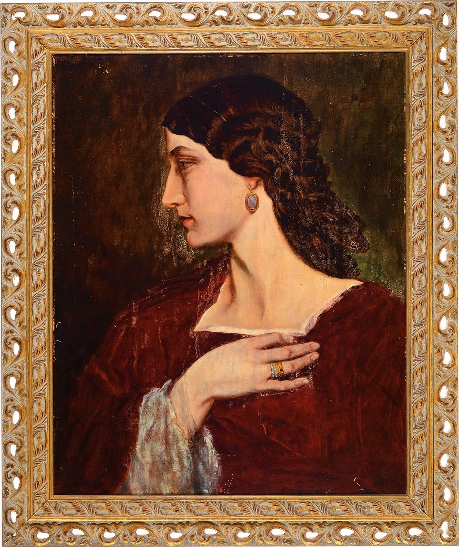Unbekannter Künstler, um 1900, nach Anselm Feuerbach, Profilporträt einer jungen Frau, Öl/Malkarton, ca. 62x50cm, R. ca. 74x62cm