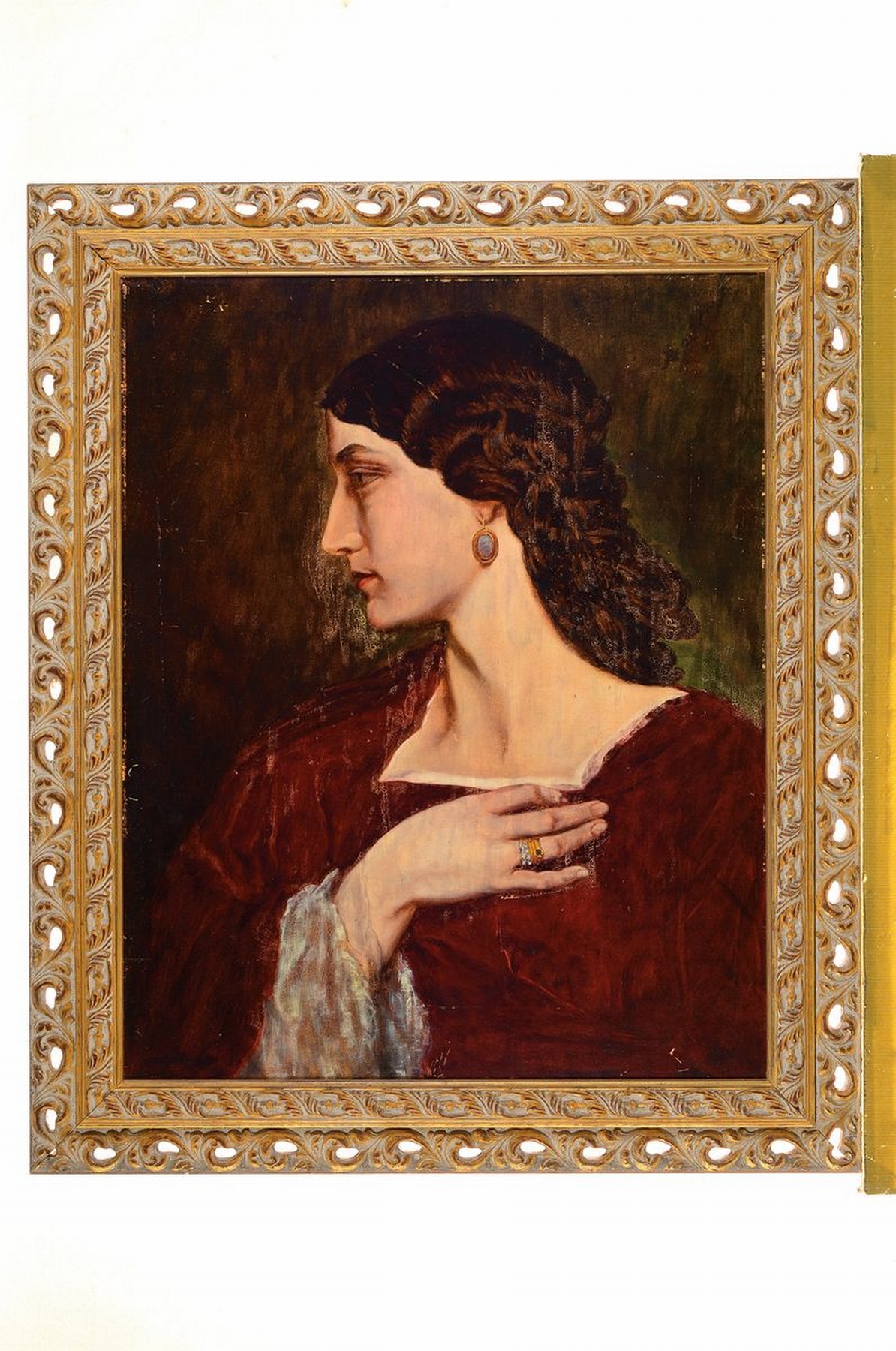 Detail k: Unbekannter Künstler, um 1900, nach Anselm Feuerbach, Profilporträt einer jungen Frau, Öl/Malkarton, ca. 62x50cm, R. ca. 74x62cm