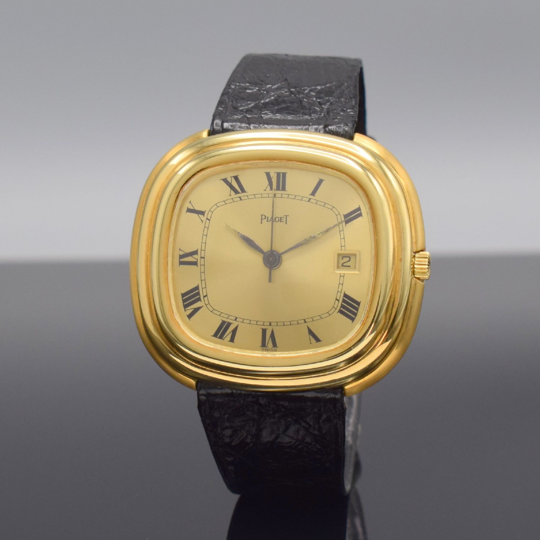 Detail b: PIAGET seltene übergroße Herrenarmbanduhr mit Kaliber "BETA 21" in GG 750/000 Referenz 15101, Schweiz um 1970, quarz, massives gestuftes ...