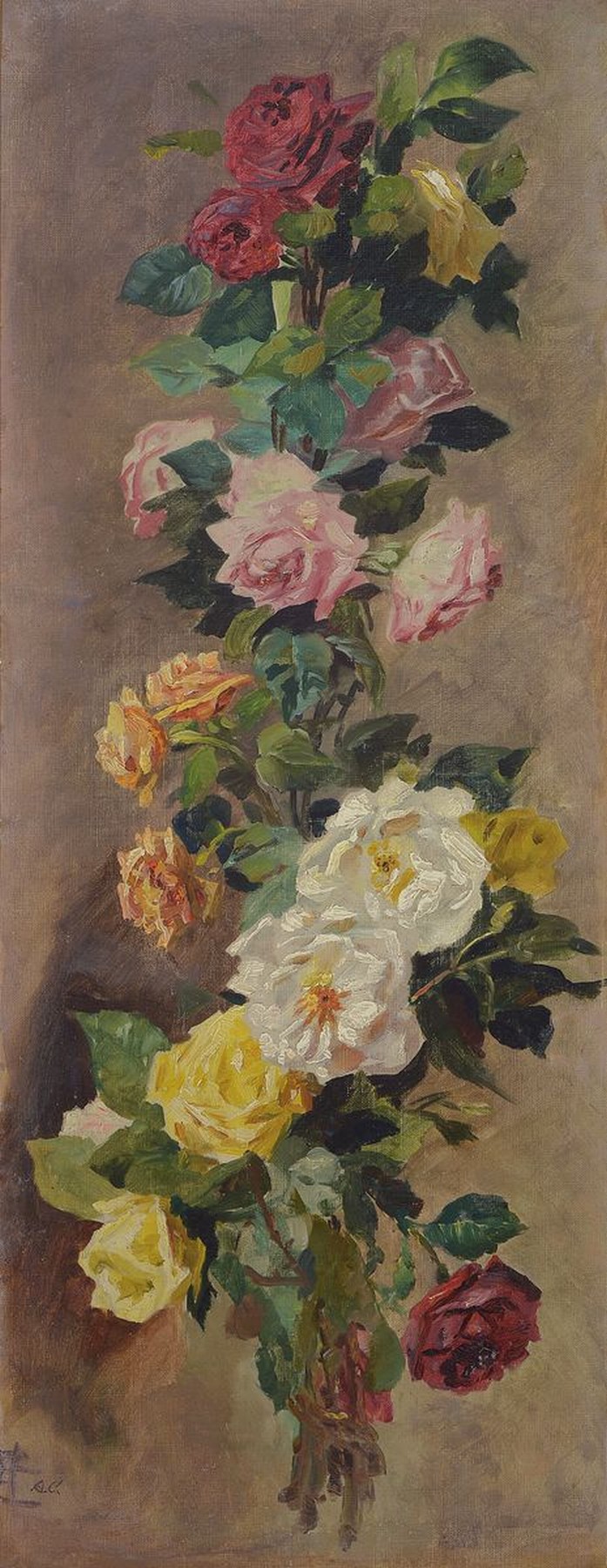 August Croissant, 1870 Landau - 1941 Edenkoben, Studium an den Kunstgewerbeschulen Kaiserslautern und Nürnberg, Rosenranke, ostentativ malerische ...