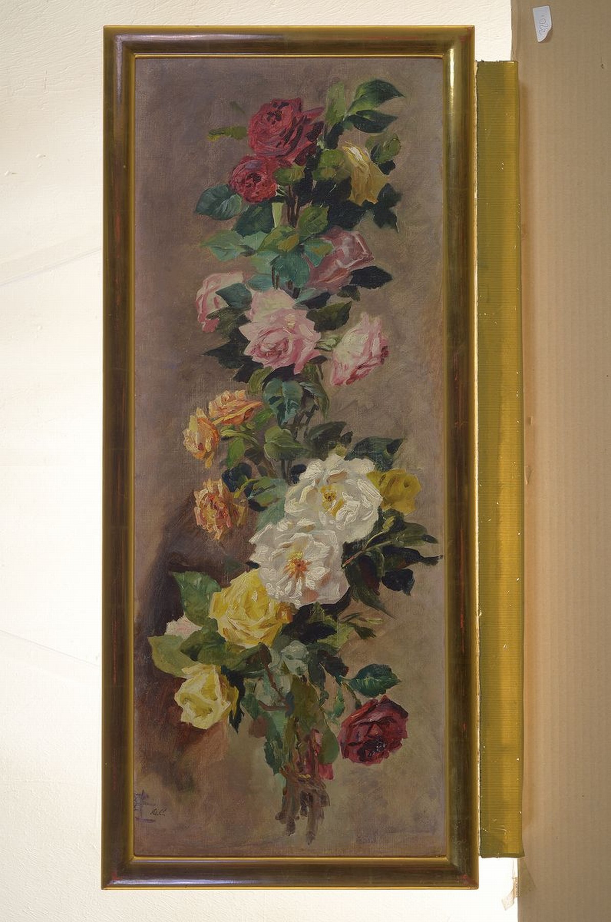 Detail k: August Croissant, 1870 Landau - 1941 Edenkoben, Studium an den Kunstgewerbeschulen Kaiserslautern und Nürnberg, Rosenranke, ostentativ malerische ...