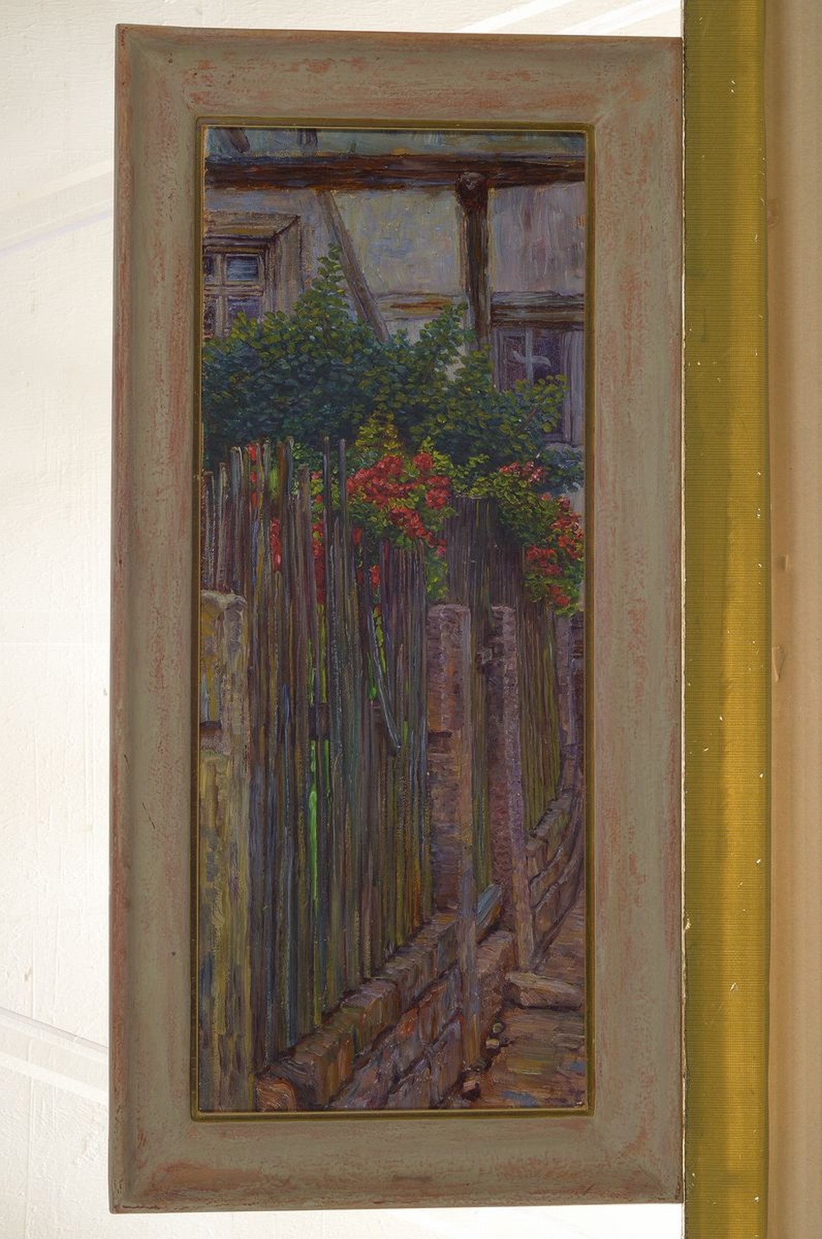 Detail k: Heinrich Strieffler, 1872 Neustadt a.d. Weinstraße - 1949 Landau, Studie eines Gartenzauns, wohl Deidesheim, eindrucksvolle Wiedergabe des im Licht ...