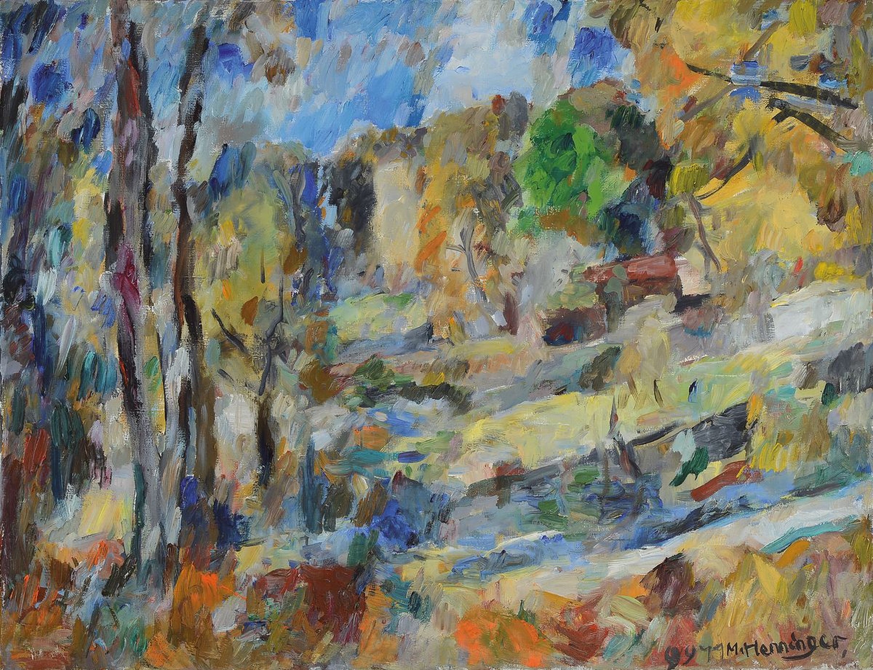 Manfred Henninger, 1894 Backnang-1986 Stuttgart, Herbstliche Landschaft mit Bäumen, Öl/Lwd, rechts unten signiert und dat. 1977, ca. 65x85cm, R.ca. ...