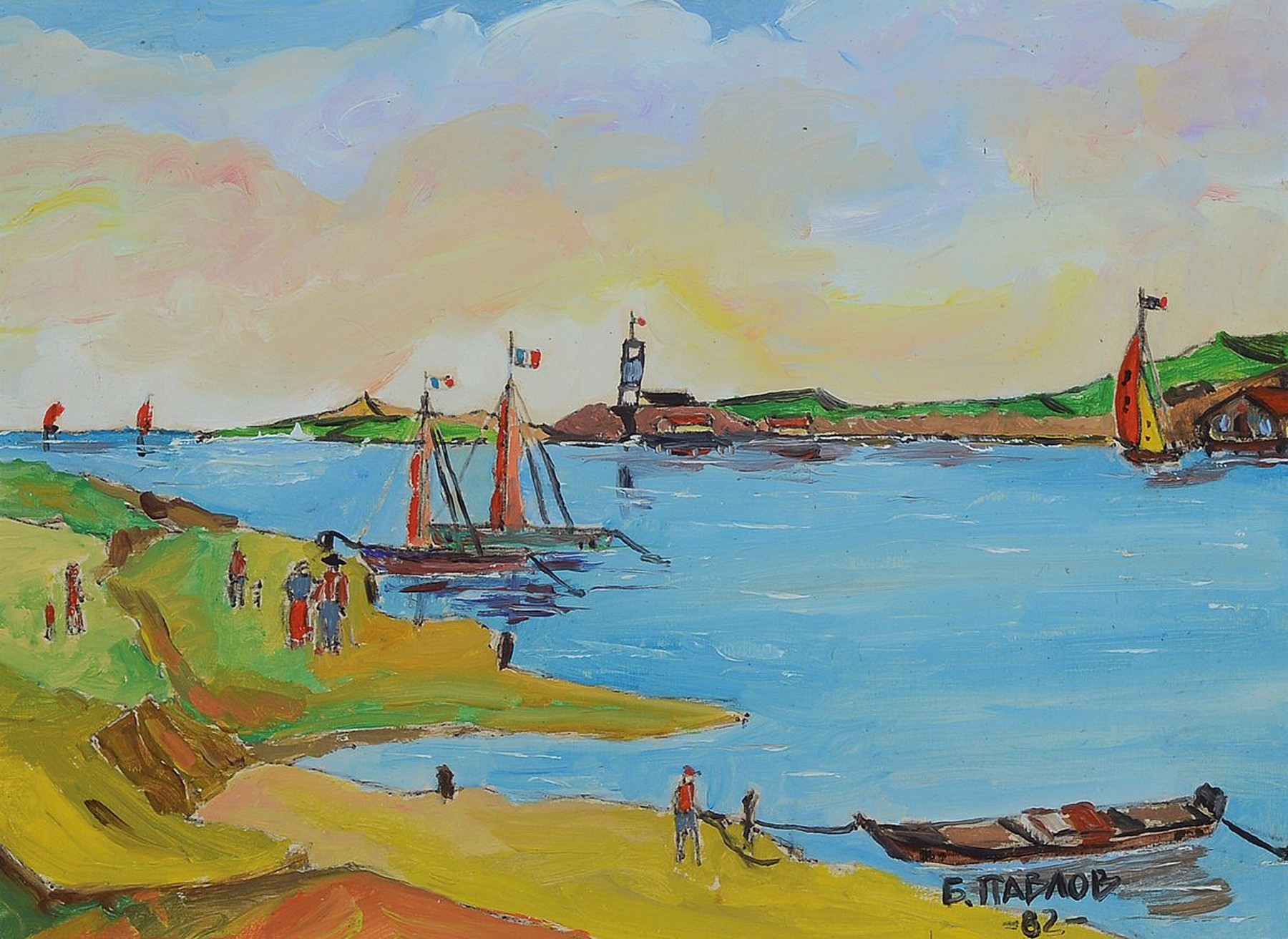 Boris Pavlov, 1928-2005, Bucht bei St. Malo an der Bretagne Küste, Öl/Malkarton, signiert in kyrillischer Schrift, dat. 82, ca. 17x23cm, PP, u.Gl., ...