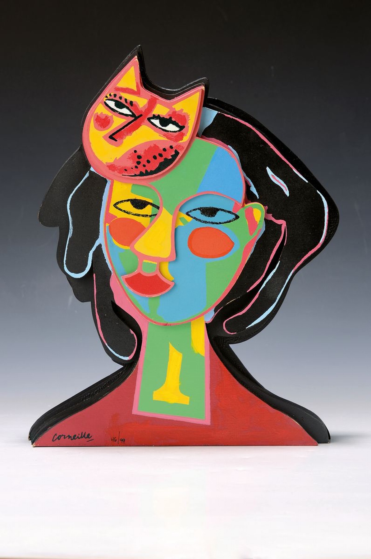 Corneille, 1922-2010, Holzskulptur, bunt gefaßt, signiert und num. 46/99, H. ca. 35 cm