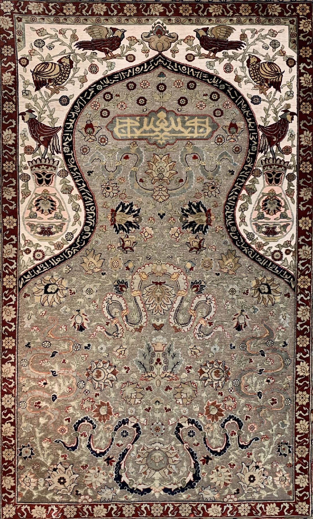 Detail a: Feiner Seiden Hereke, Signiert, Türkei, um 1960, reine Naturseide mit ca. 80% Metallbrokat, ca. 142 x 102 cm, ca. 1,0 Mio. Kn/qm, EHZ:2(Sehr guter ...