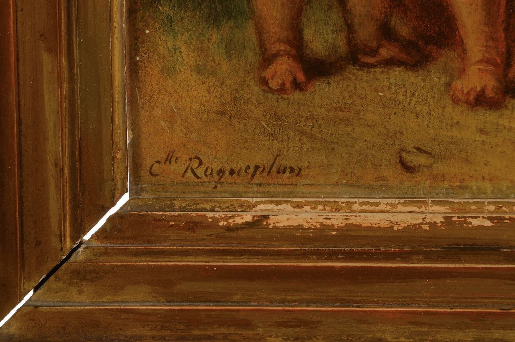Detail a: Camille Roqueplan, 1802-1855, Putti mit dem Löwenfell des Herakles spielend, am Boden Putti auf Keule sitzend, Öl/Holz, links unten signiert, ...
