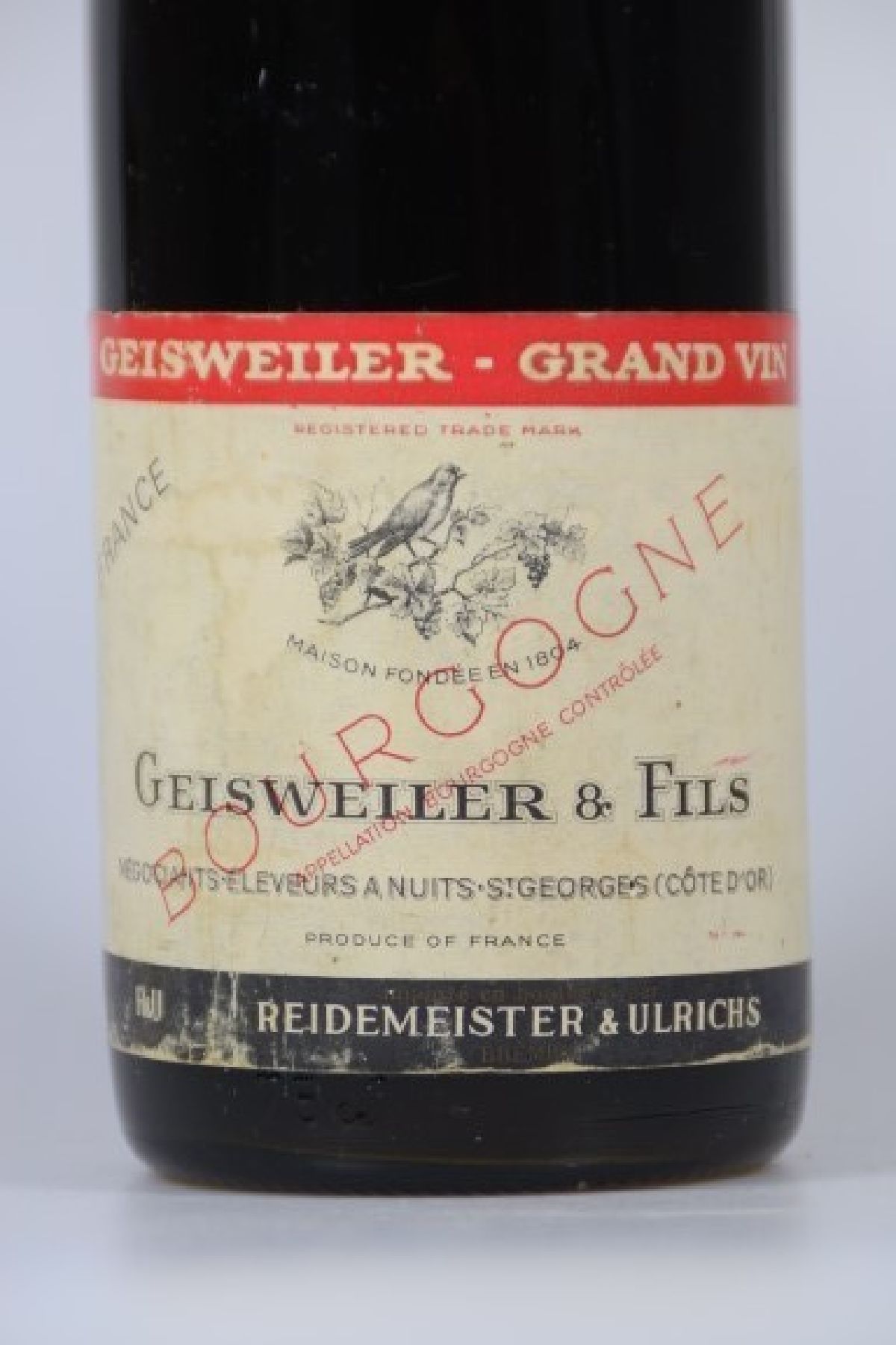 Detail a: 1 Flasche Gleisweiler & Fils, 1970, Grand Vino, 75cl, Füllstand lower mid shoulder, selten im Angebot