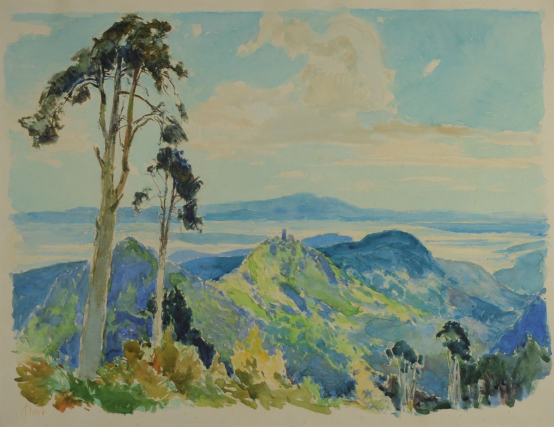Karl Graf, 1902 Rothenburg o.d.Tauber-1986 Speyer, Studium in Nürnberg u. Berlin, "Maler der Weinstraße", Südpfälzer Landschaft, Blick ...