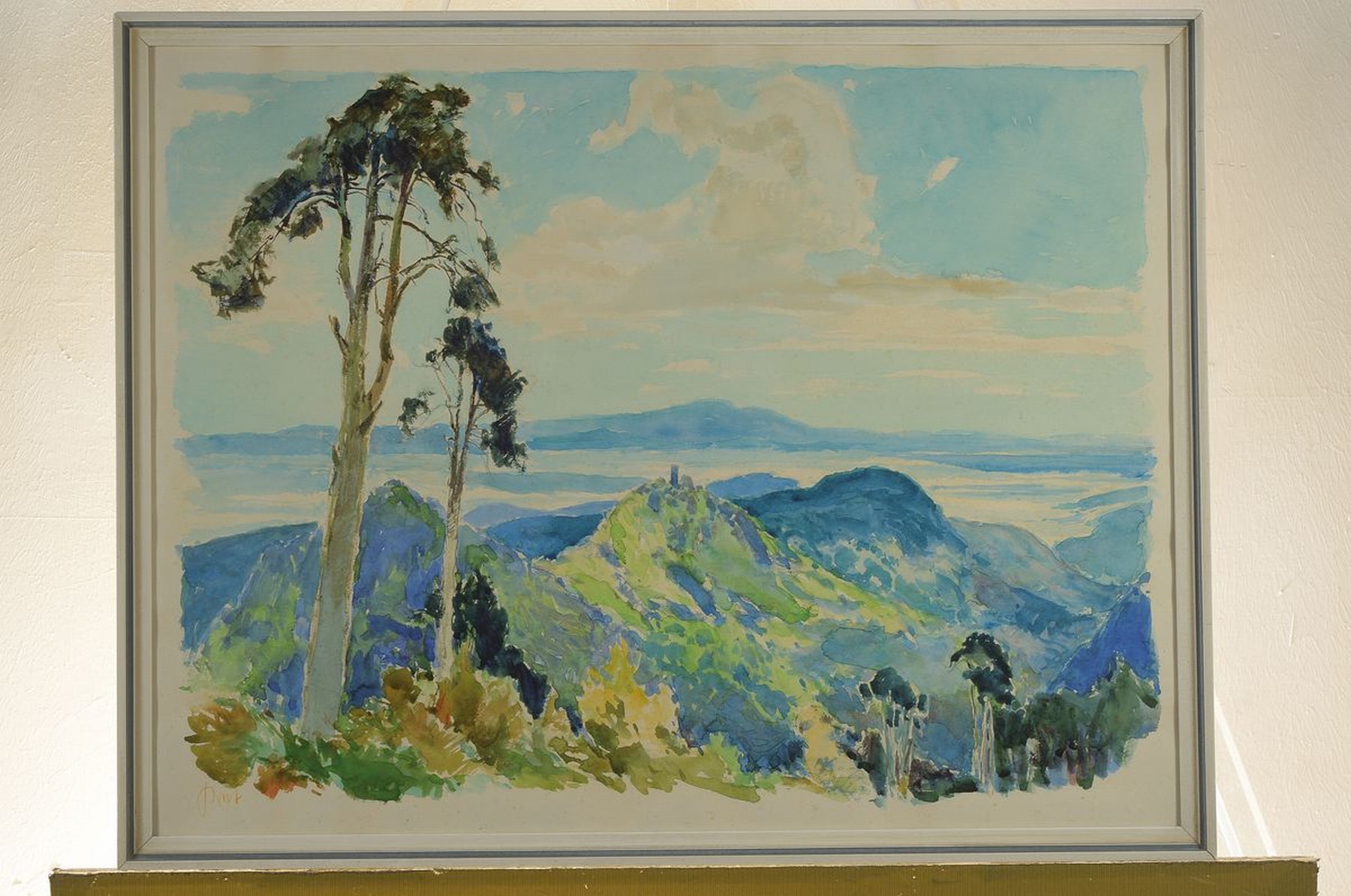 Detail k: Karl Graf, 1902 Rothenburg o.d.Tauber-1986 Speyer, Studium in Nürnberg u. Berlin, "Maler der Weinstraße", Südpfälzer Landschaft, Blick ...