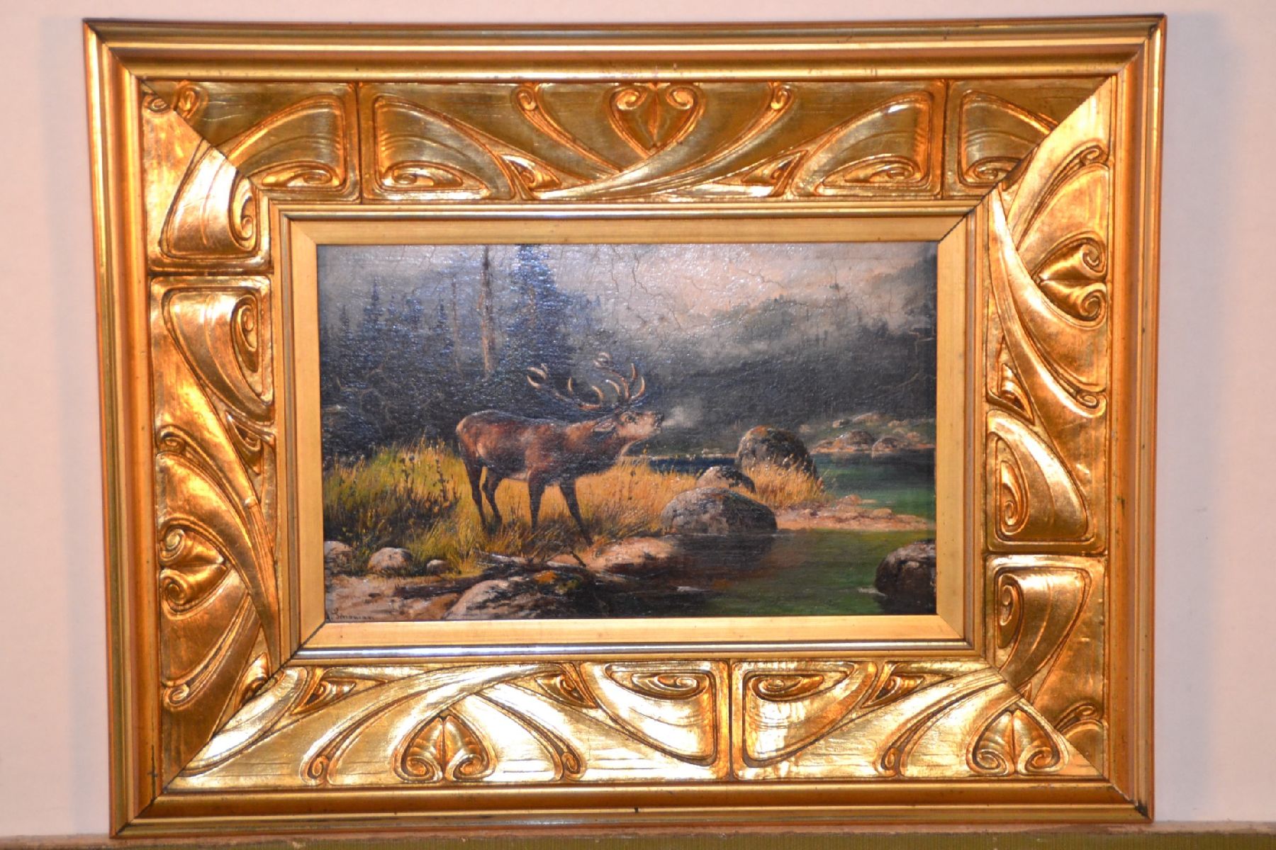 Detail h: Alfred Schönian, 1856 Frankfurt/Oder-1937 München, 2 Pendants: Rehe beim Äsen auf einer Lichtung, Röhrender Hirsch am Bachlauf, Öl/Holz, beide ...