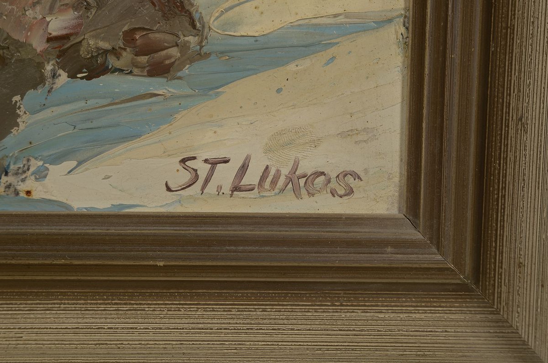 Detail a: St. Lukas, deutscher Künstler des 20.Jh., Winterlandschaft, Blick auf die Waxensteine im Wettersteingebirge nahe Garmisch- Partenkirchen, ...