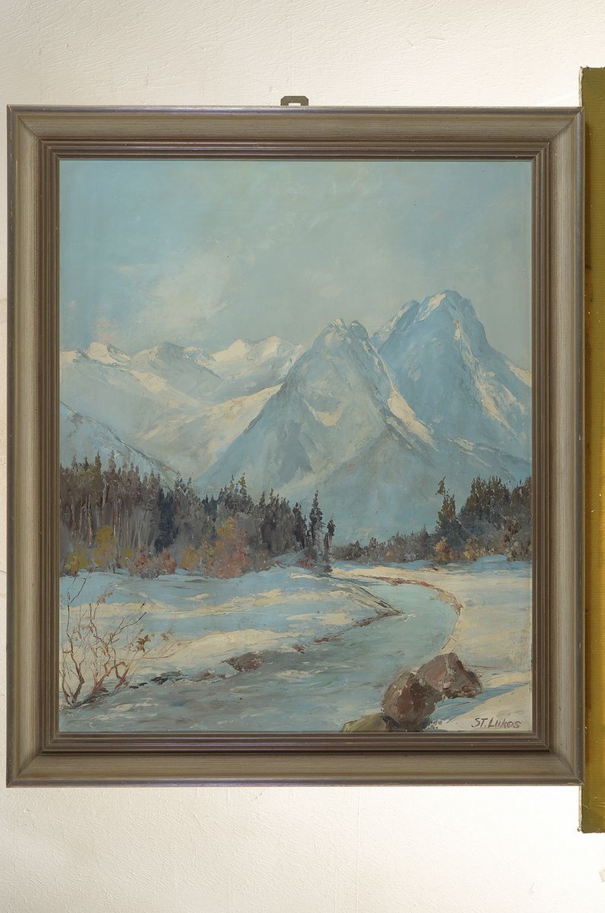 Detail k: St. Lukas, deutscher Künstler des 20.Jh., Winterlandschaft, Blick auf die Waxensteine im Wettersteingebirge nahe Garmisch- Partenkirchen, ...