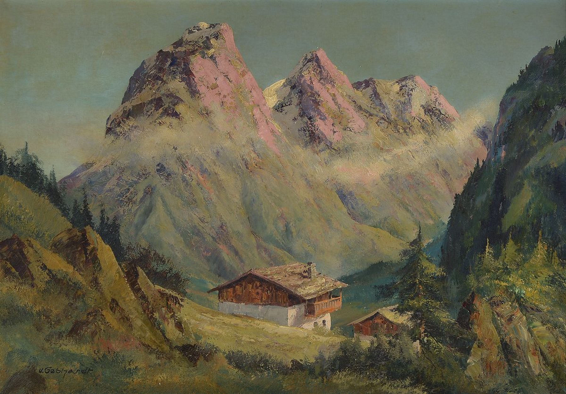 Johannes Gebhardt, 1898-1970 Lampertheim, Studium an der Akademie Frankfurt u. am Städel, hier: Blick auf den Totenkirchl im Wilden Kaiser (Tirol), ...