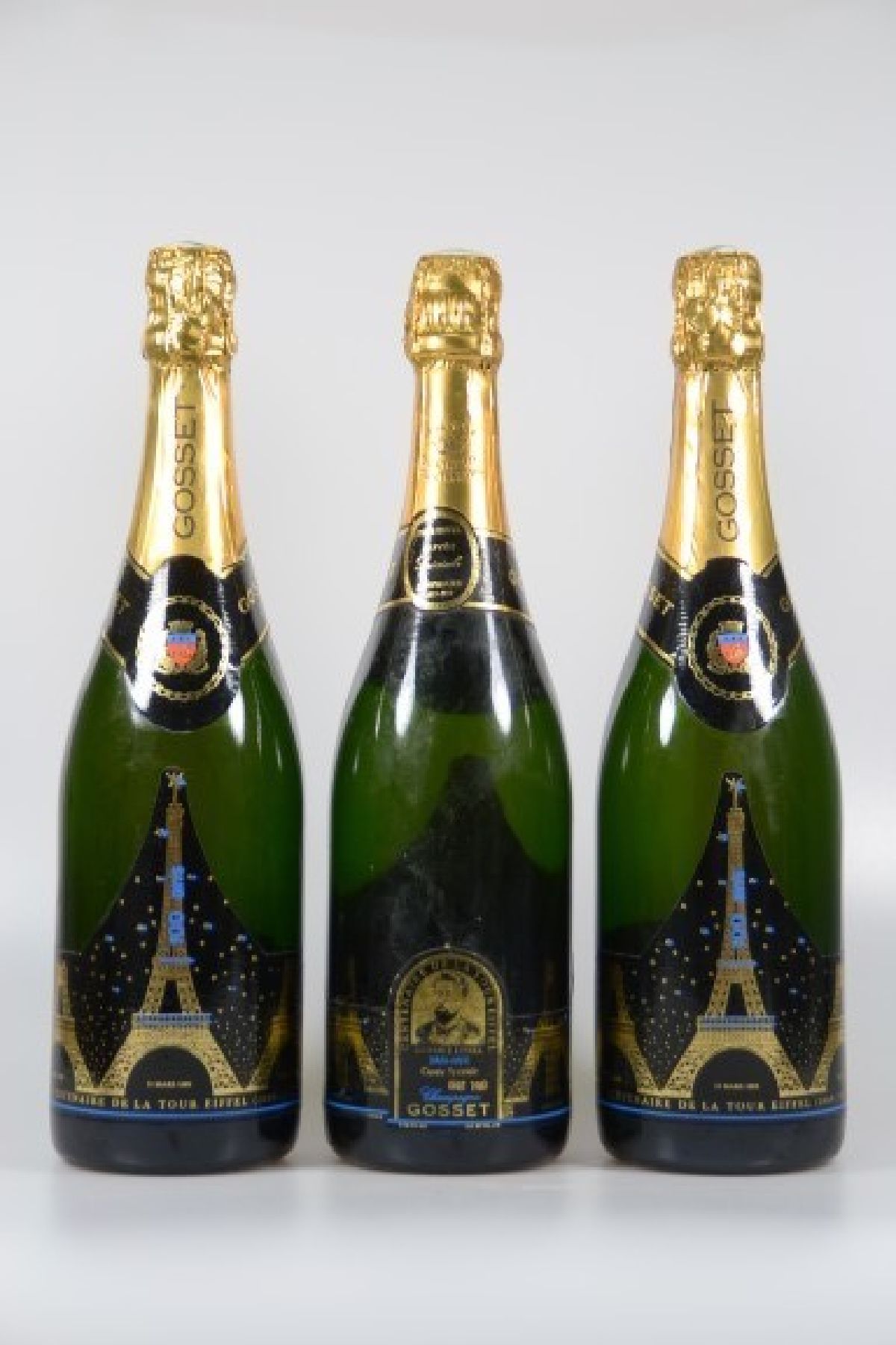 3 Flaschen Champagner, Gosset, Tour Eiffel Cuvée Speciale, Centenaire 1889 -1989, nicht verkostet, 0.75 l